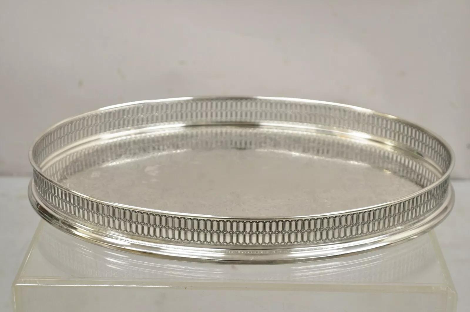 Vintage WA Italy Oval Silver Plated Pierced Gallery Serving Platter Tray 4