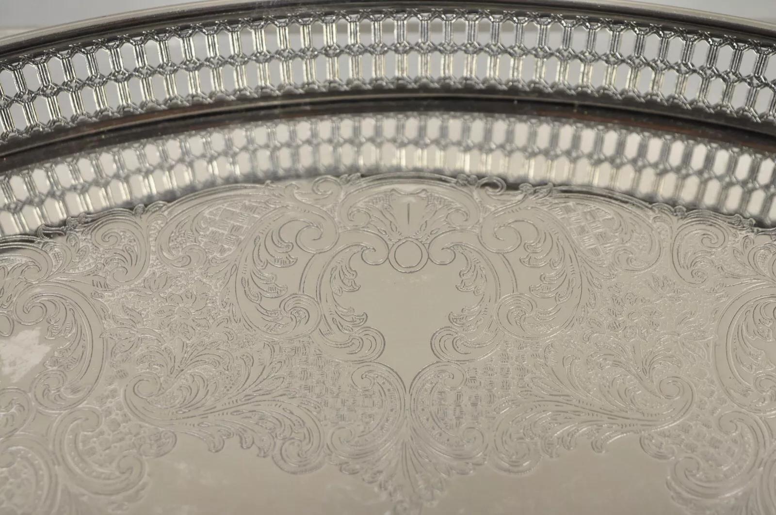 Victorian Vintage WA Italy Oval Silver Plated Pierced Gallery Serving Platter Tray