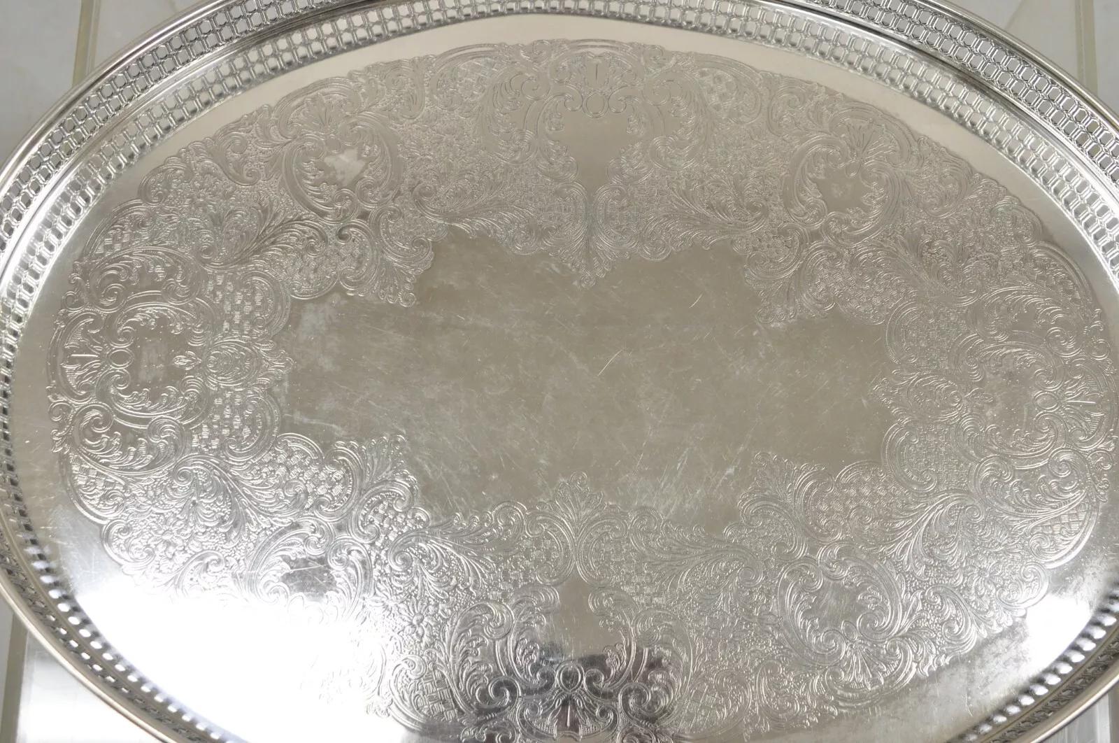 Unknown Vintage WA Italy Oval Silver Plated Pierced Gallery Serving Platter Tray