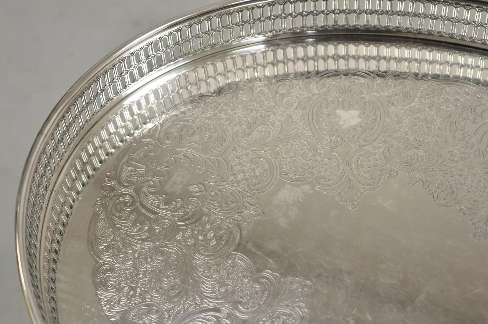 Vintage WA Italy Oval Silver Plated Pierced Gallery Serving Platter Tray In Good Condition In Philadelphia, PA