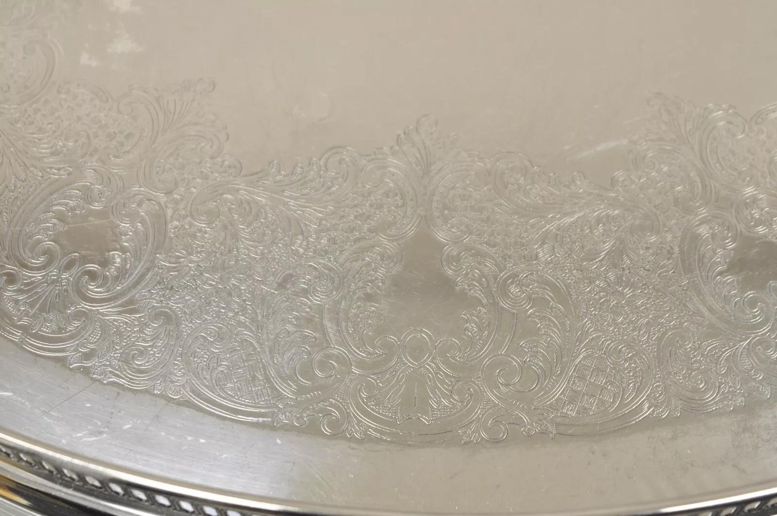 20th Century Vintage WA Italy Oval Silver Plated Pierced Gallery Serving Platter Tray