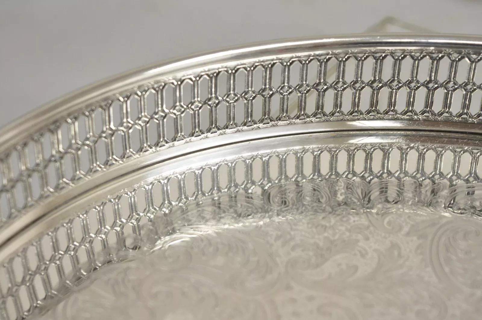 Vintage WA Italy Oval Silver Plated Pierced Gallery Serving Platter Tray 1