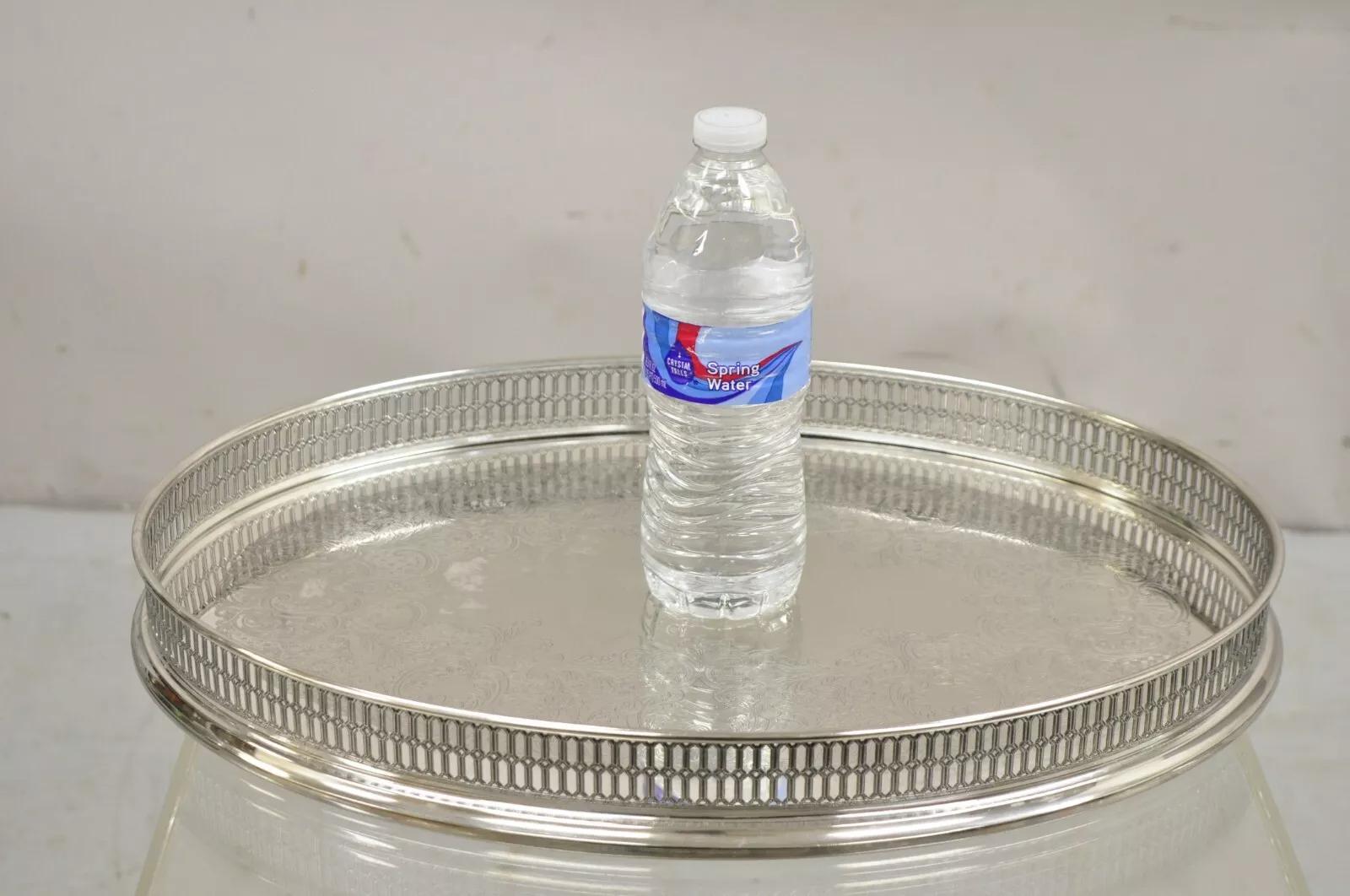 Vintage WA Italy Oval Silver Plated Pierced Gallery Serving Platter Tray 3