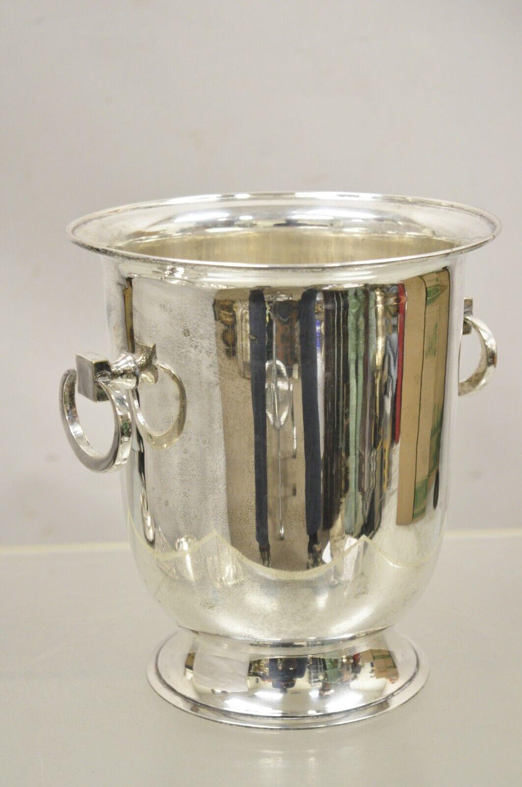 Vintage WA Modern Silver Plated Fluted Wine Chiller Champagne Ice Bucket. Item features drop ring handles, very nice vintage item, clean modernist lines, great style and form. Circa Mid 20th Century. Measurements: 9