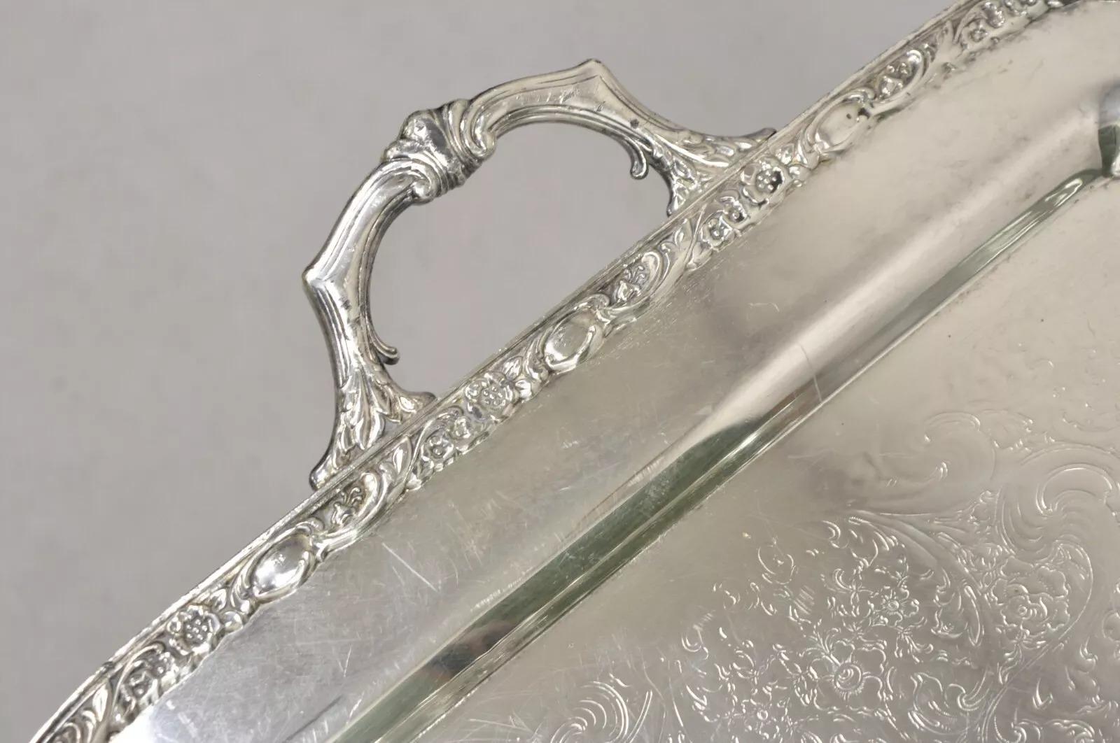 Vintage WA Rogers Victorian Rose 992 Bandeja de plata plateada para servir Victoriano en venta