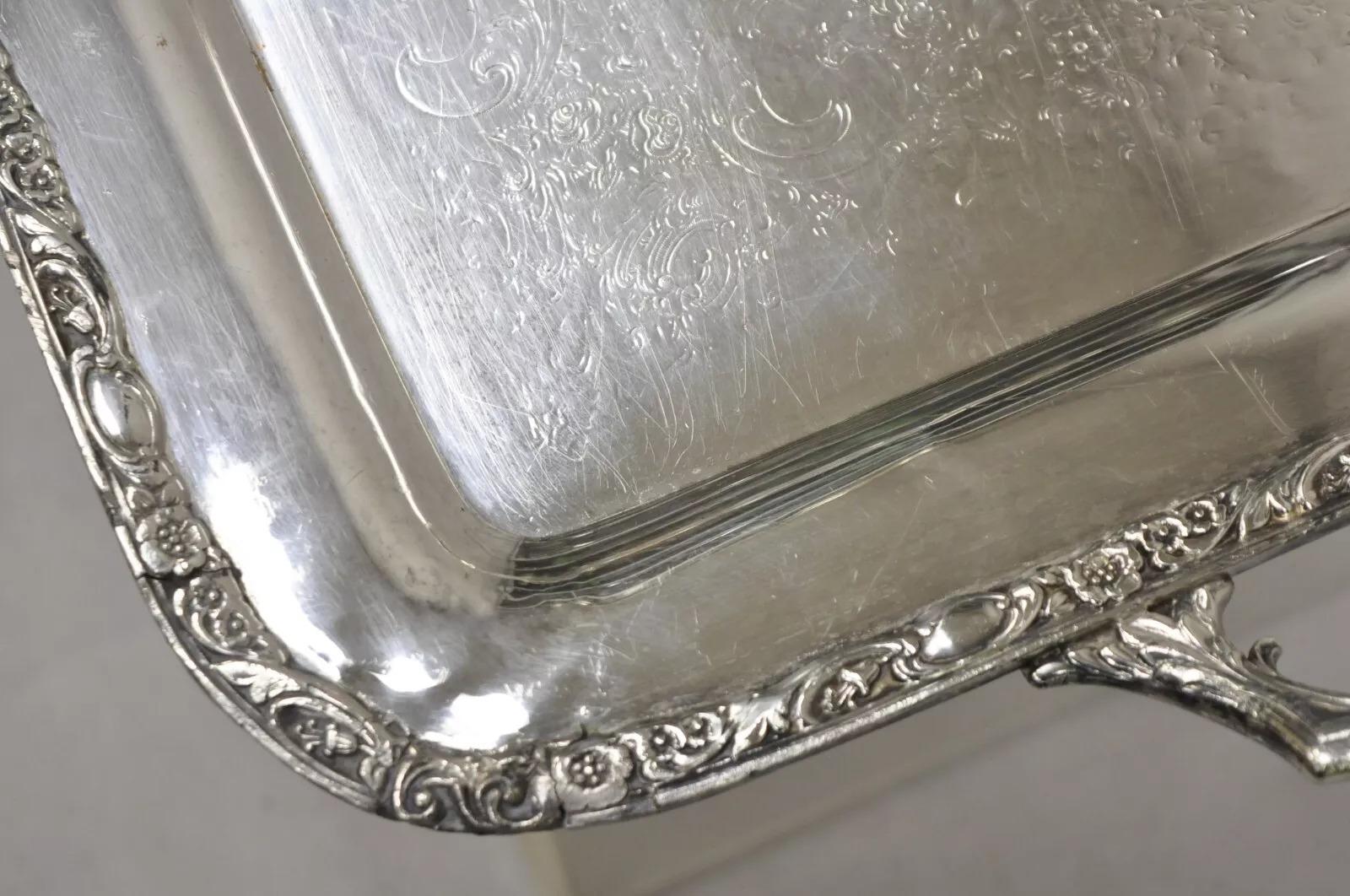 Vintage WA Rogers Victorian Rose 992 Bandeja de plata plateada para servir Chapado en plata en venta