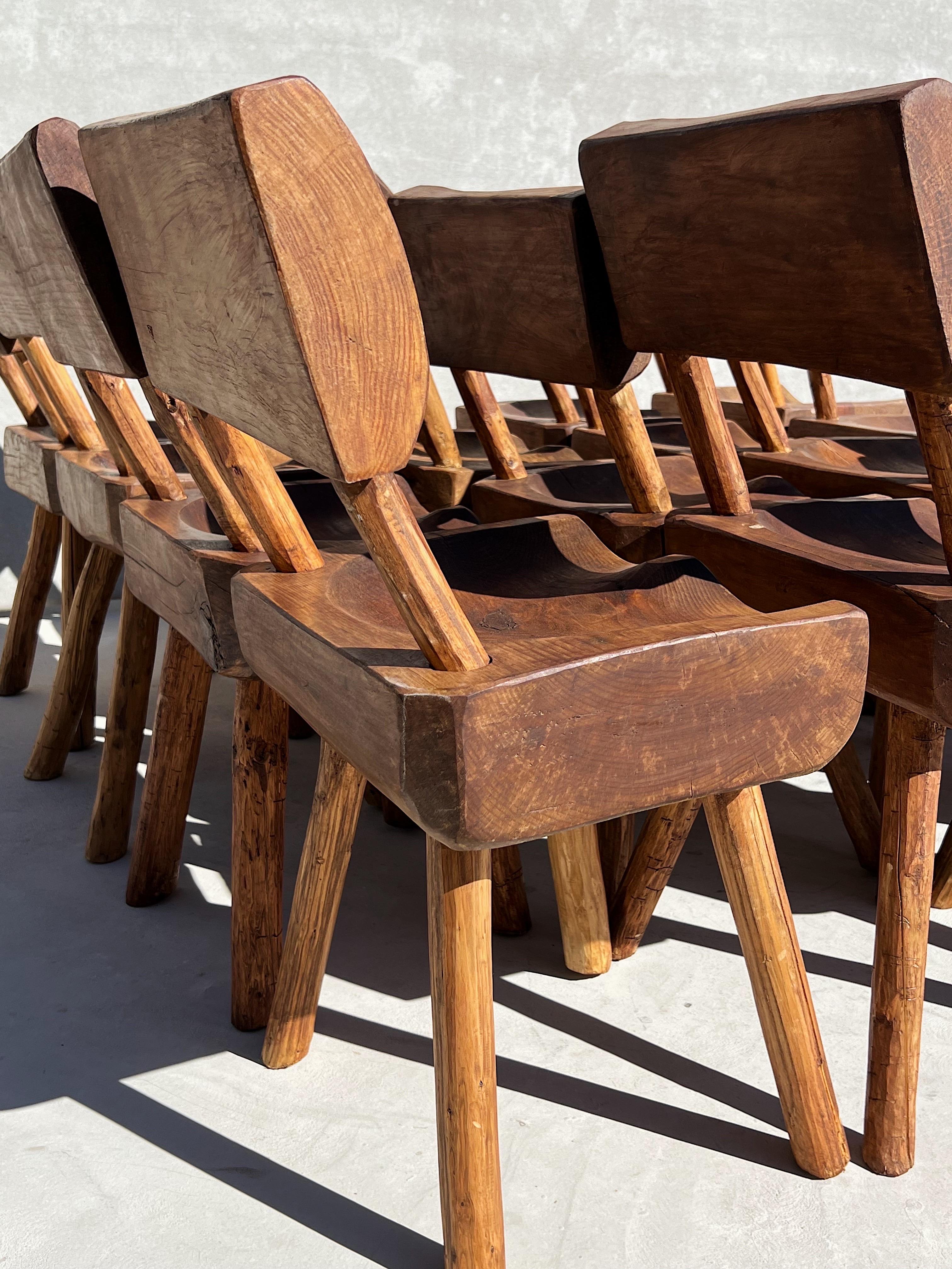 Vintage Wabi Sabi Artisanal Wood Dining Chairs, Set of 16 In Good Condition In Phoenix, AZ