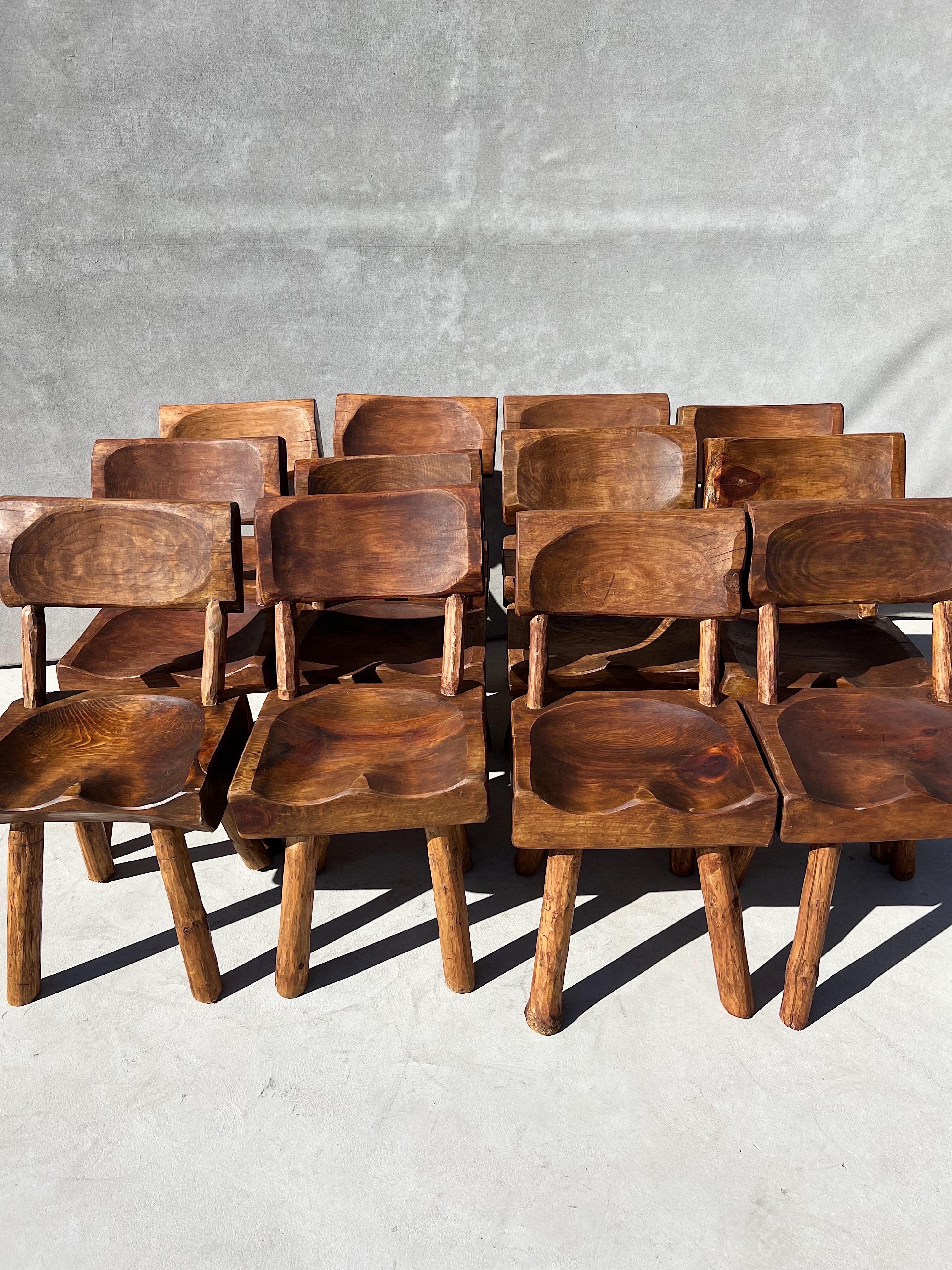 Vintage Wabi Sabi Artisanal Wood Dining Chairs, Set of 16 1