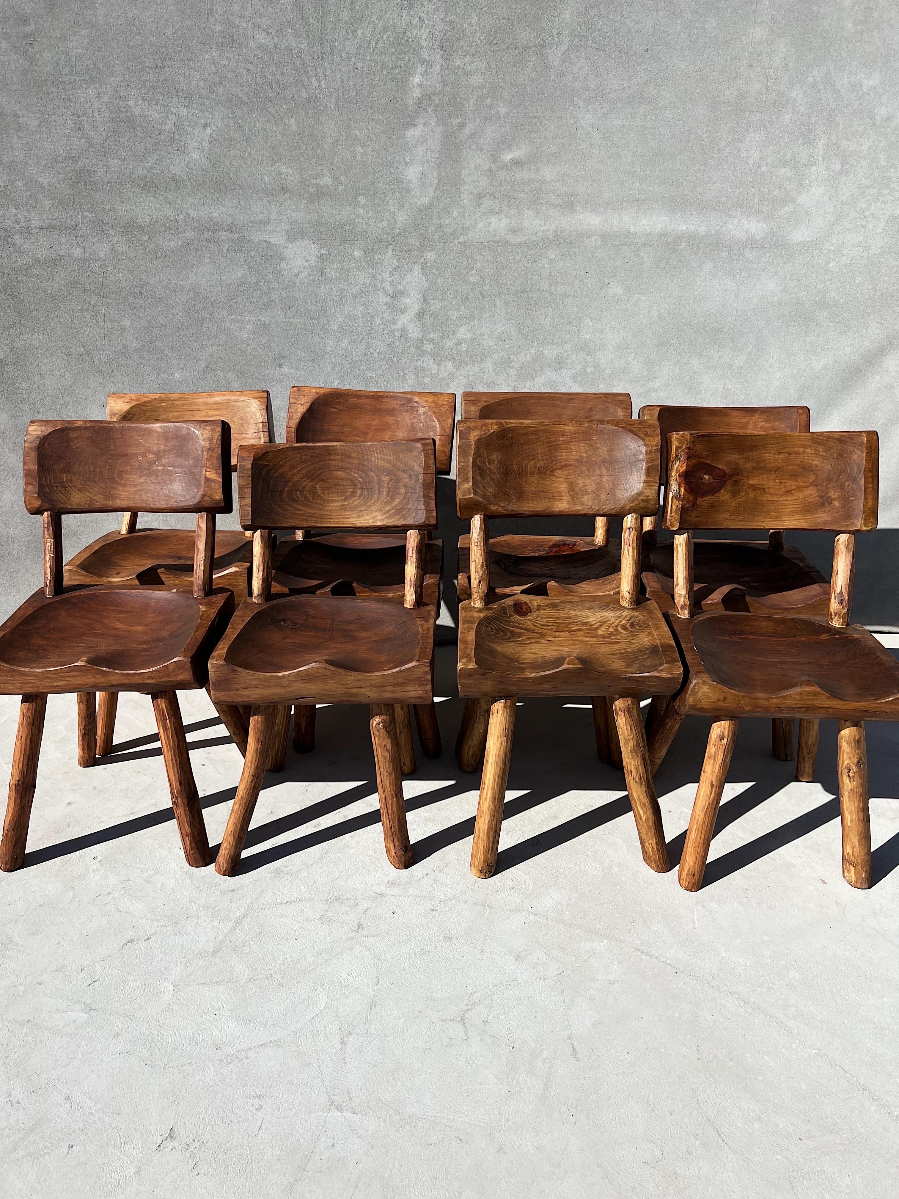 Vintage Wabi Sabi Artisanal Wood Dining Chairs, Set of 16 2