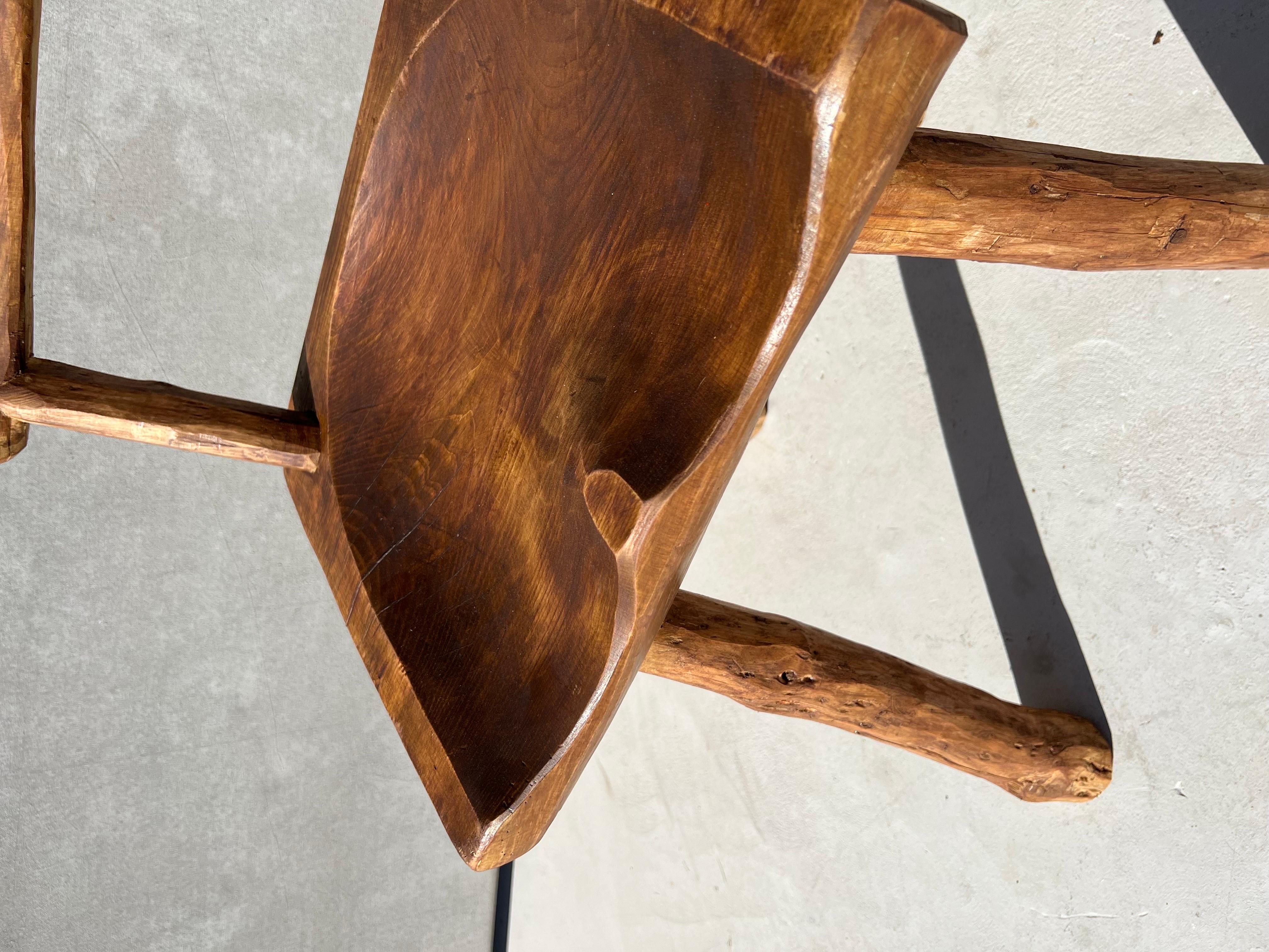 20th Century Vintage Wabi Sabi Artisanal Wood Dining Chairs, Set of 2