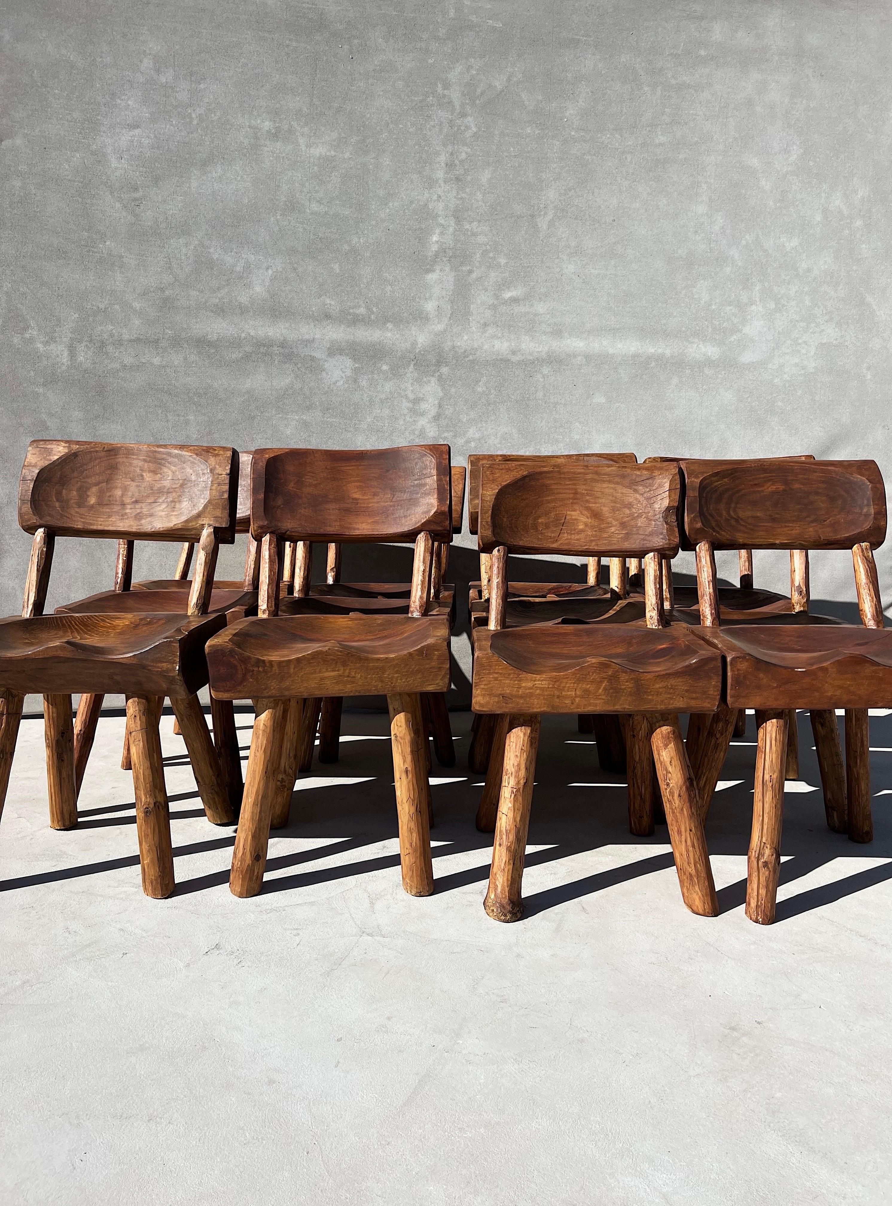Vintage Wabi Sabi Artisanal Wood Dining Chairs, Set of 2 1