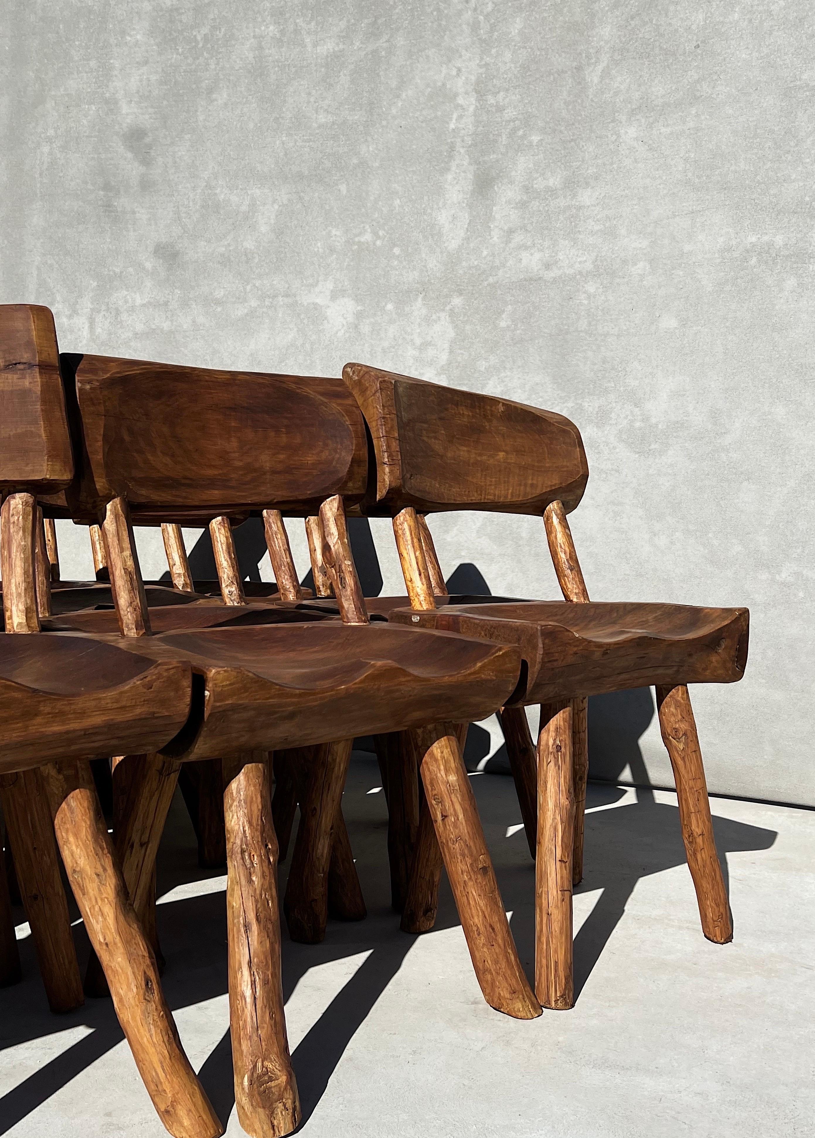 Vintage Wabi Sabi Artisanal Wood Dining Chairs, Set of 2 2