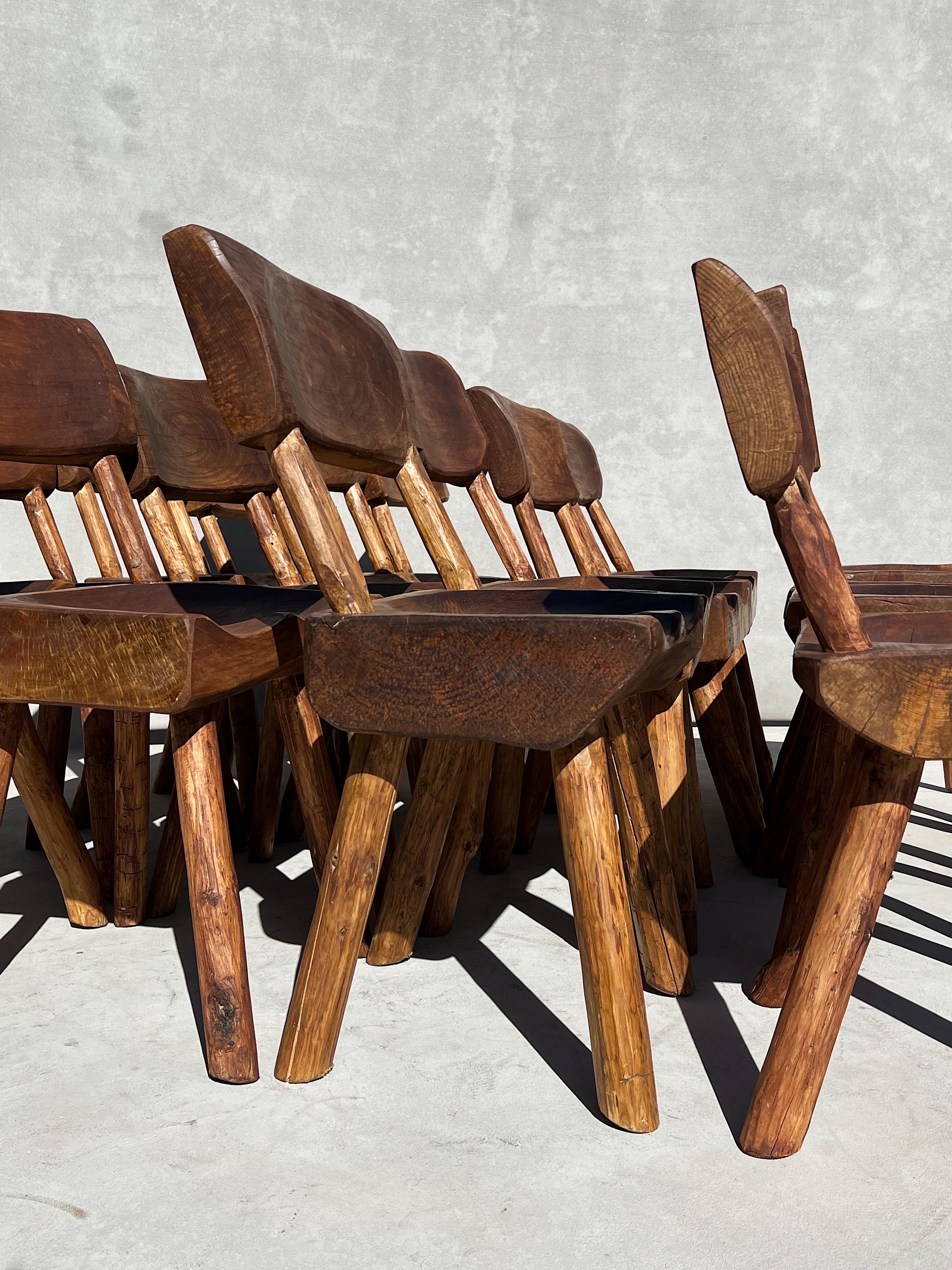 Vintage Wabi Sabi Artisanal Wood Dining Chairs, Set of 2 3