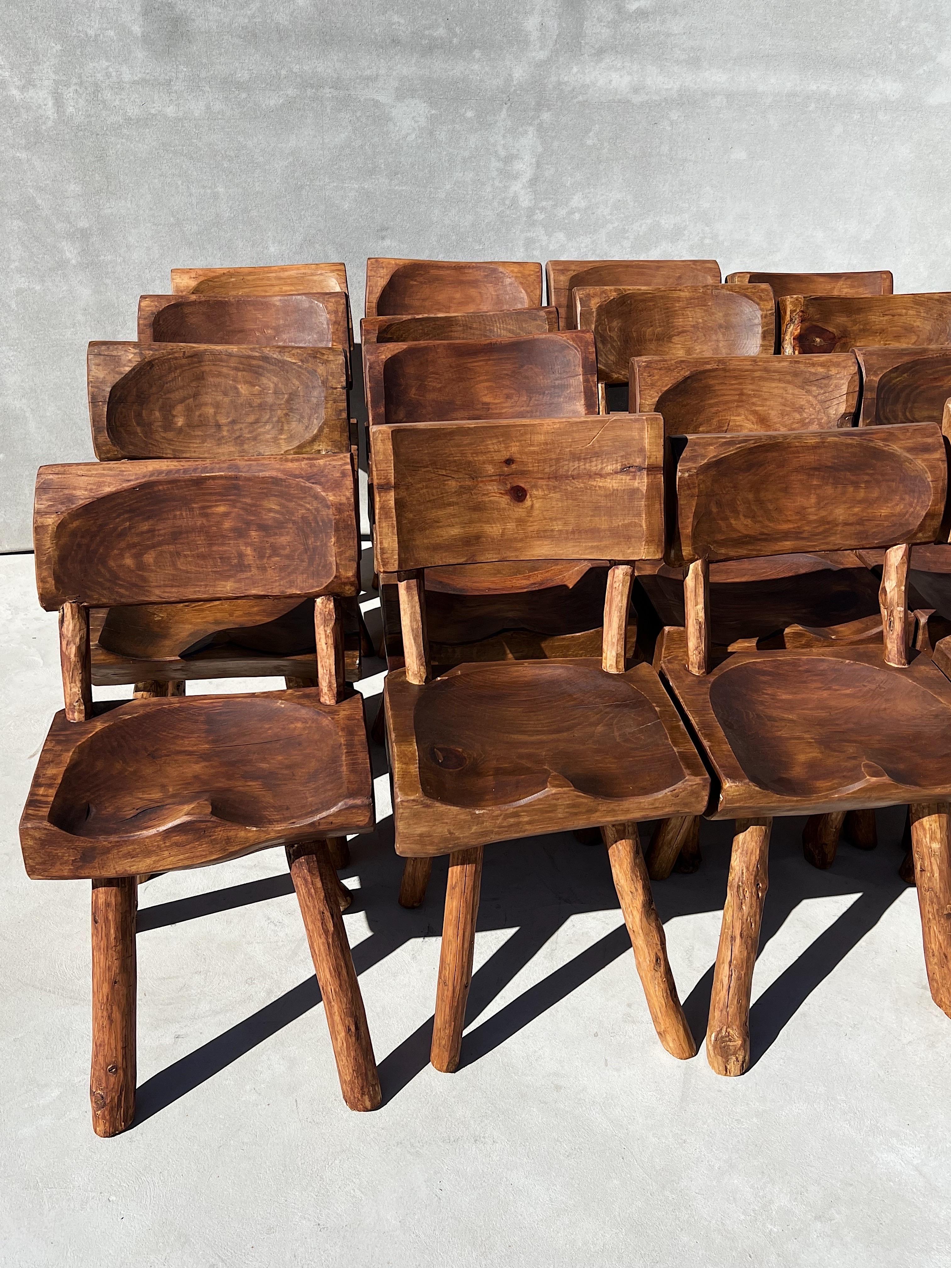 Vintage Wabi Sabi Artisanal Wood Dining Chairs, Set of 2 5