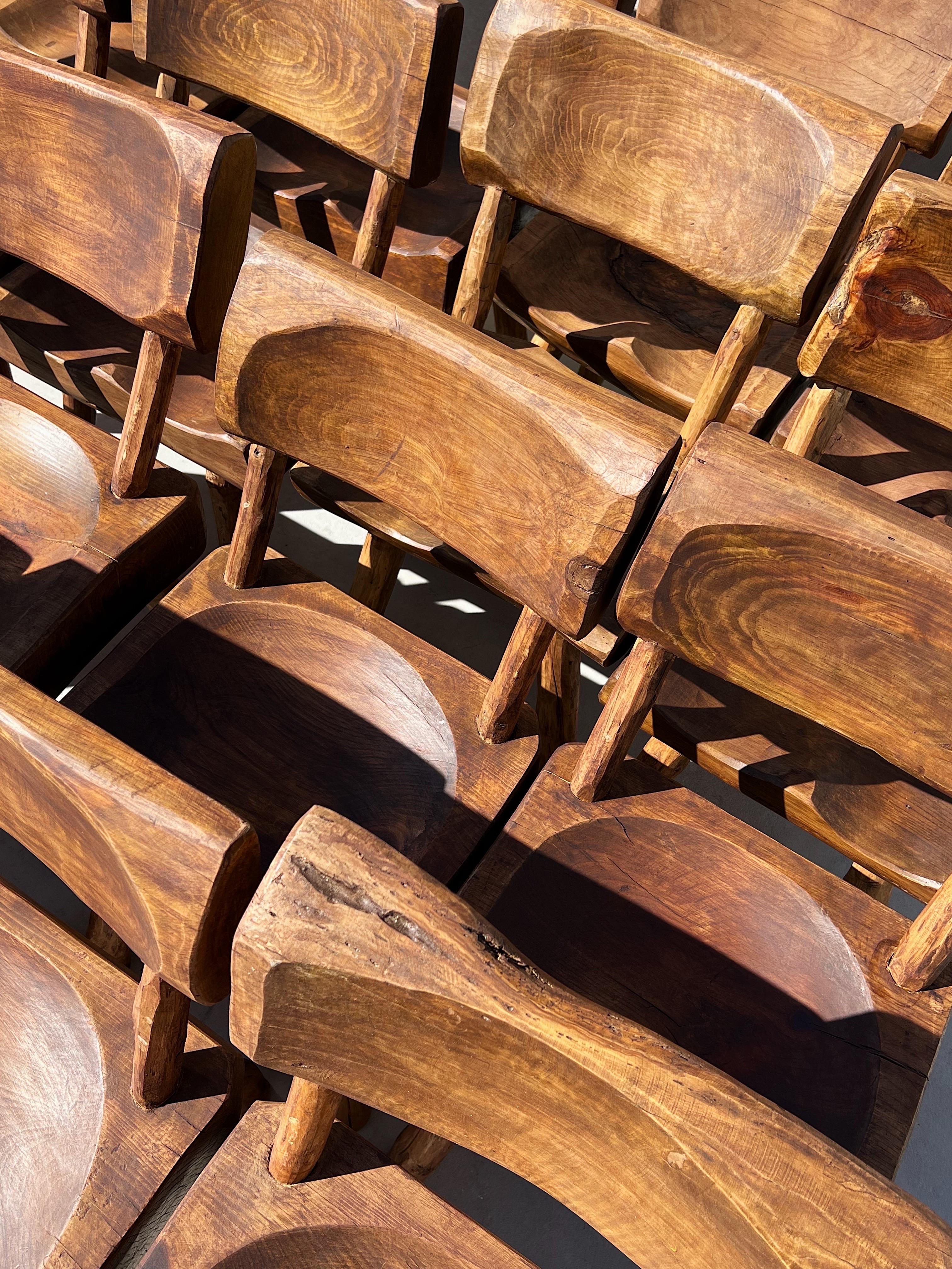 Vintage Wabi Sabi Artisanal Wood Dining Chairs, Set of 2 7