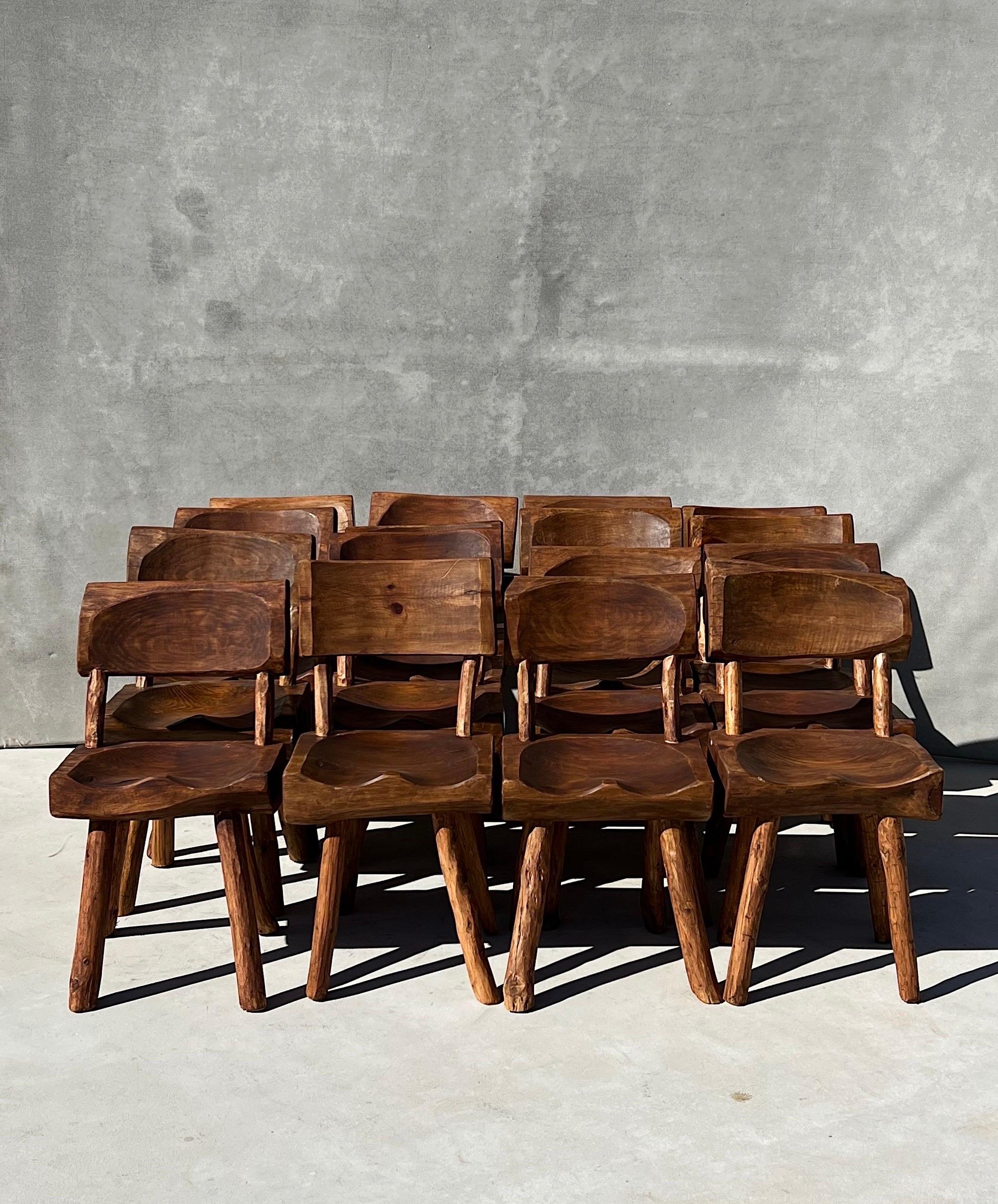 Vintage Wabi Sabi Artisanal Wood Dining Chairs - Set of 8 5