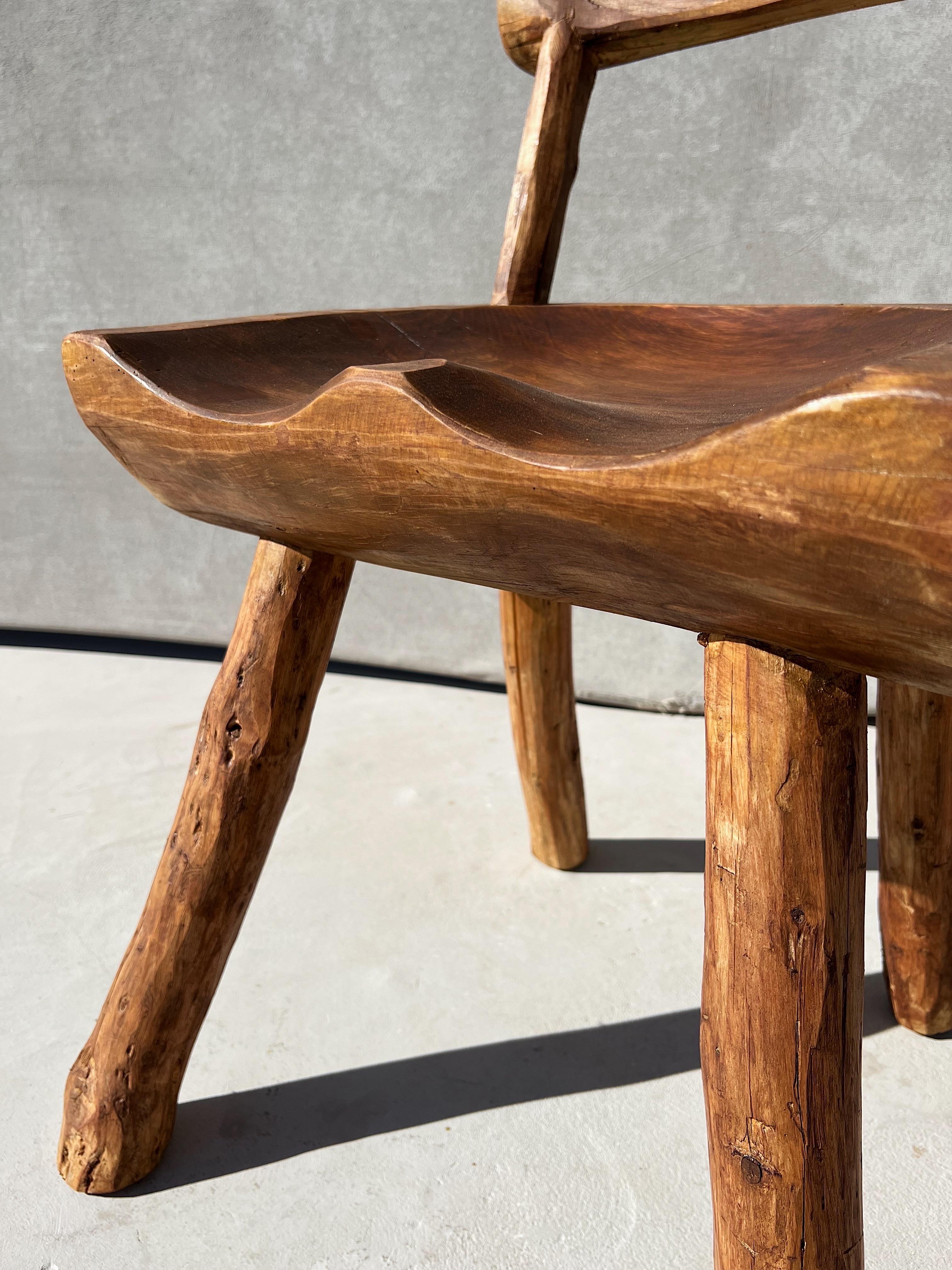 Hand-Carved Vintage Wabi Sabi Artisanal Wood Dining Chairs - Set of 8