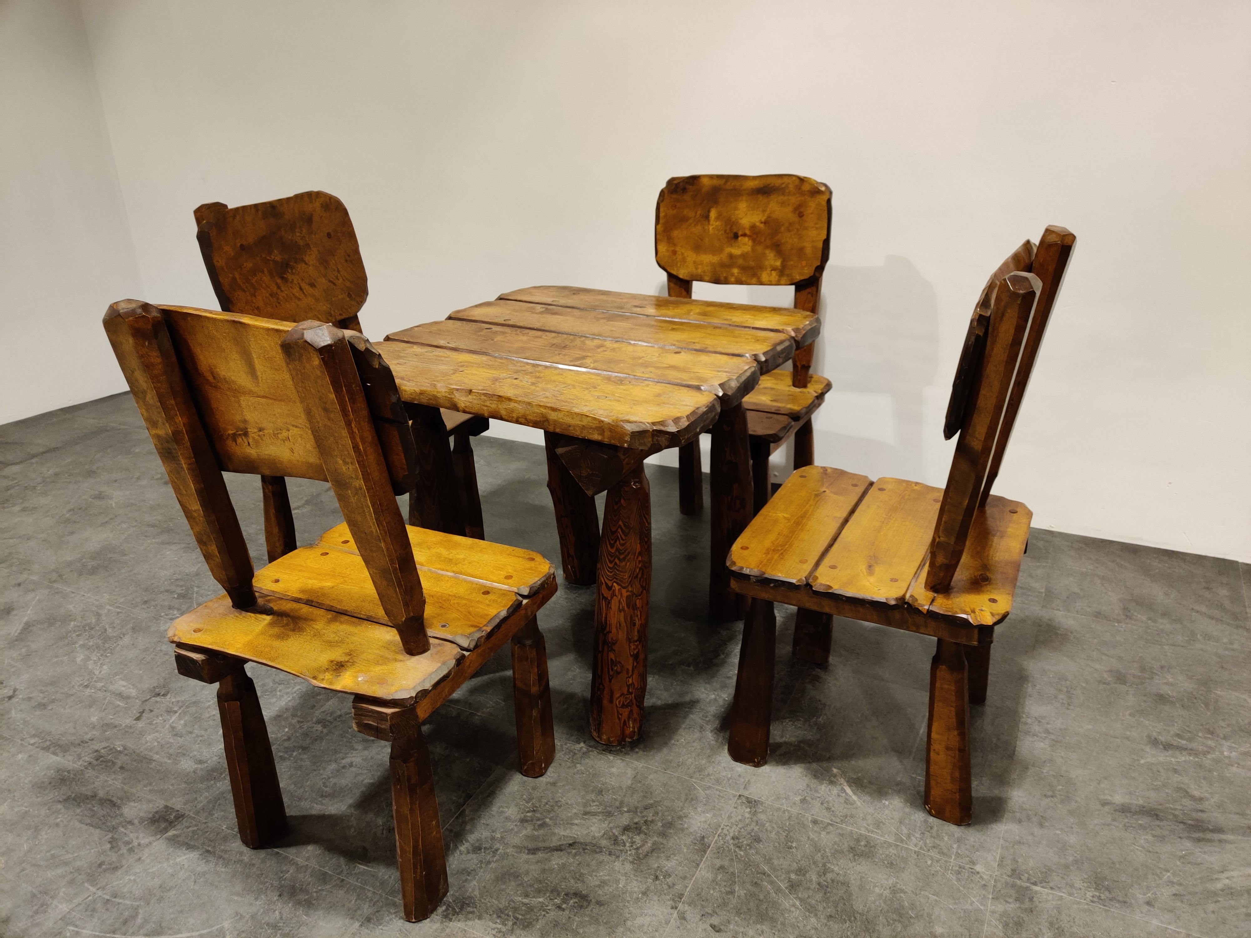 Brutalist Vintage Wabi Sabi Dining Chairs and Table, 1960s