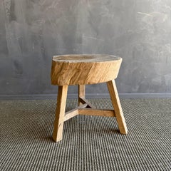 Vintage Wabi Sabi Elm Wood Slice Side Table