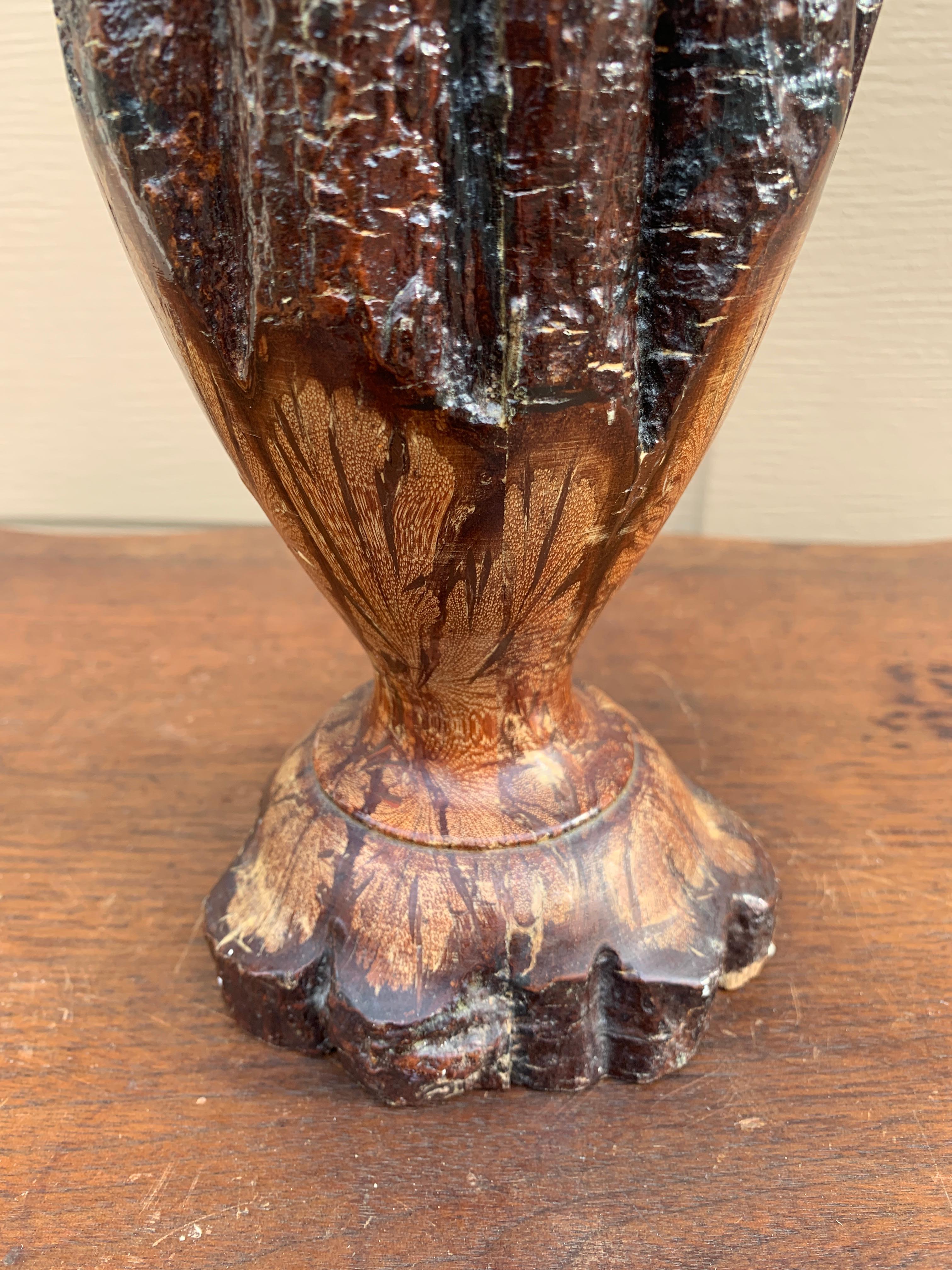 Vintage Wabi-Sabi Rustic Hand Carved Chrysanthemum Wood Vase For Sale 4
