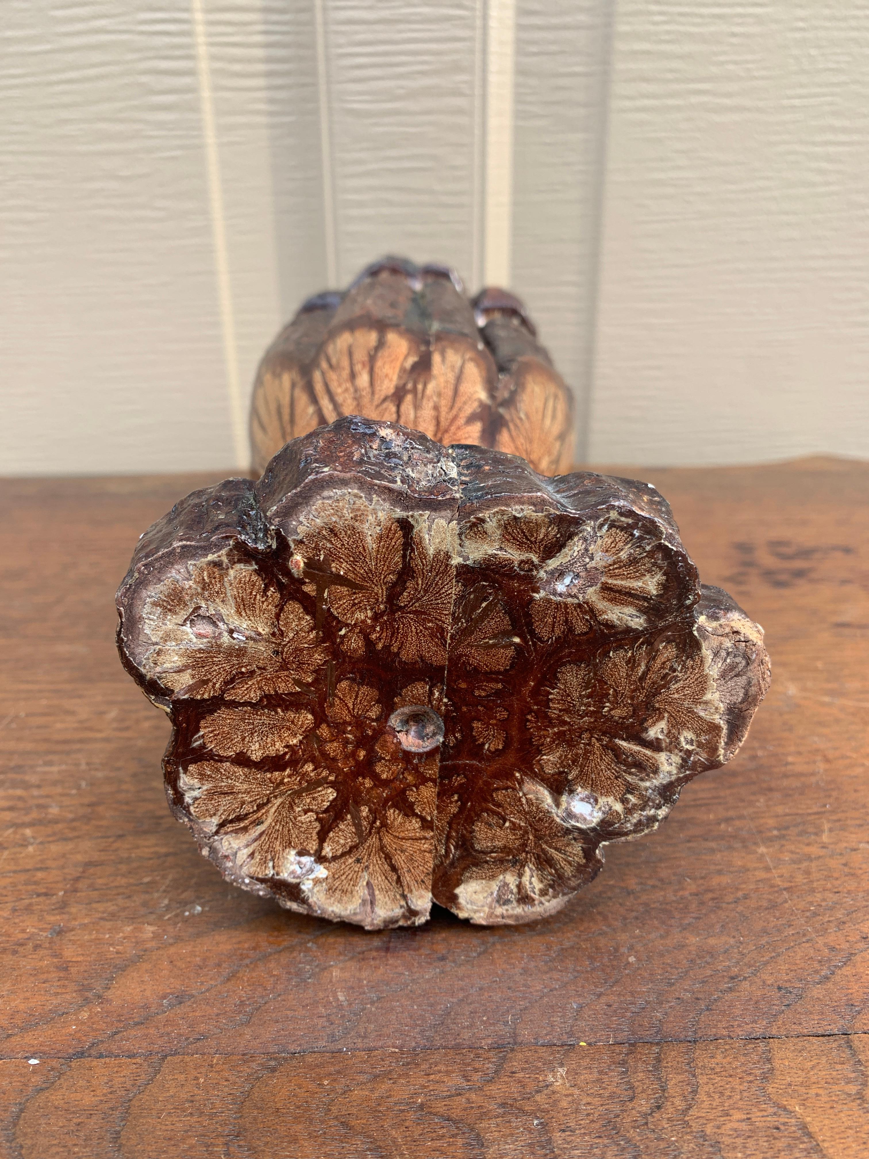 Vintage Wabi-Sabi Rustic Hand Carved Chrysanthemum Wood Vase For Sale 5