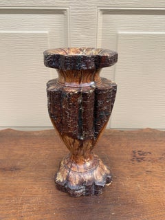 Vintage Wabi-Sabi Rustic Hand Carved Chrysanthemum Wood Vase