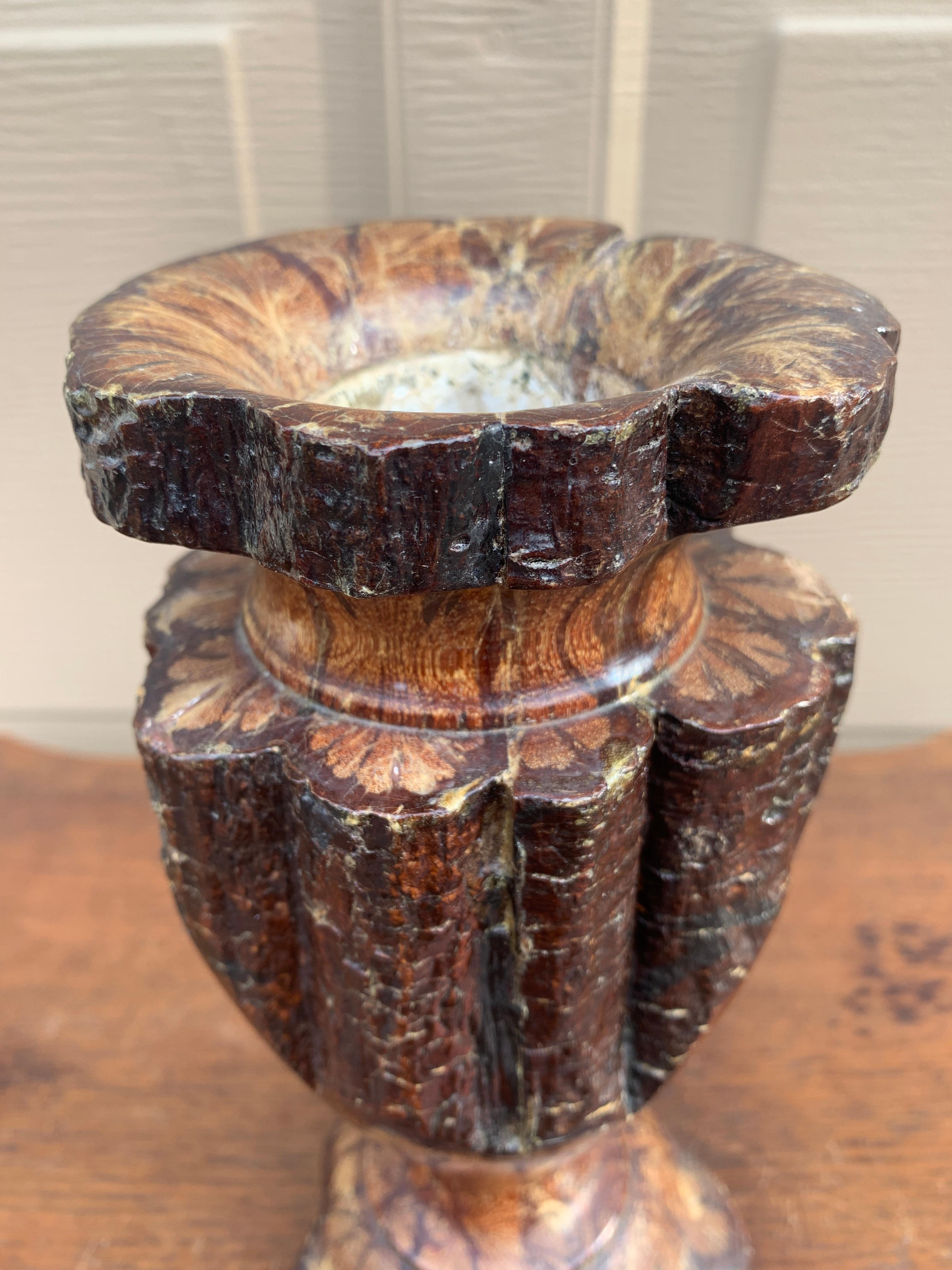 Vintage Wabi-Sabi Rustic Hand Carved Chrysanthemum Wood Vase For Sale 3