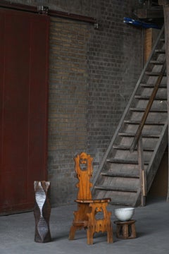 Vintage Wabi Sabi Style Dining Chair in Patinated Elm Wood, Mid-Century, Italy