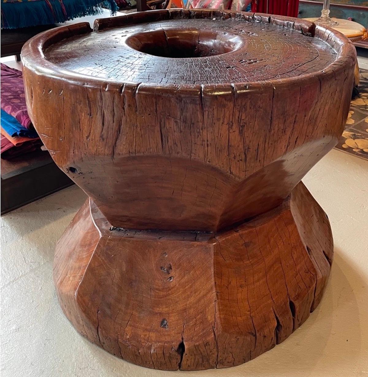 Vintage Wabi Sabi Teak Carved Table For Sale 4