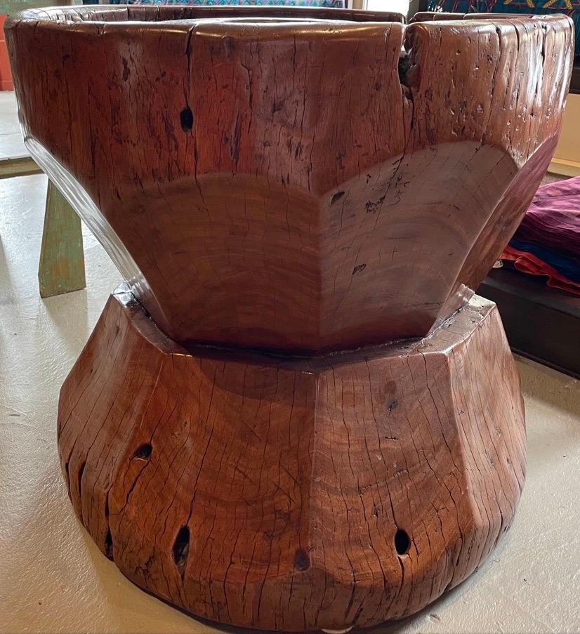 Wood Vintage Wabi Sabi Teak Carved Table For Sale