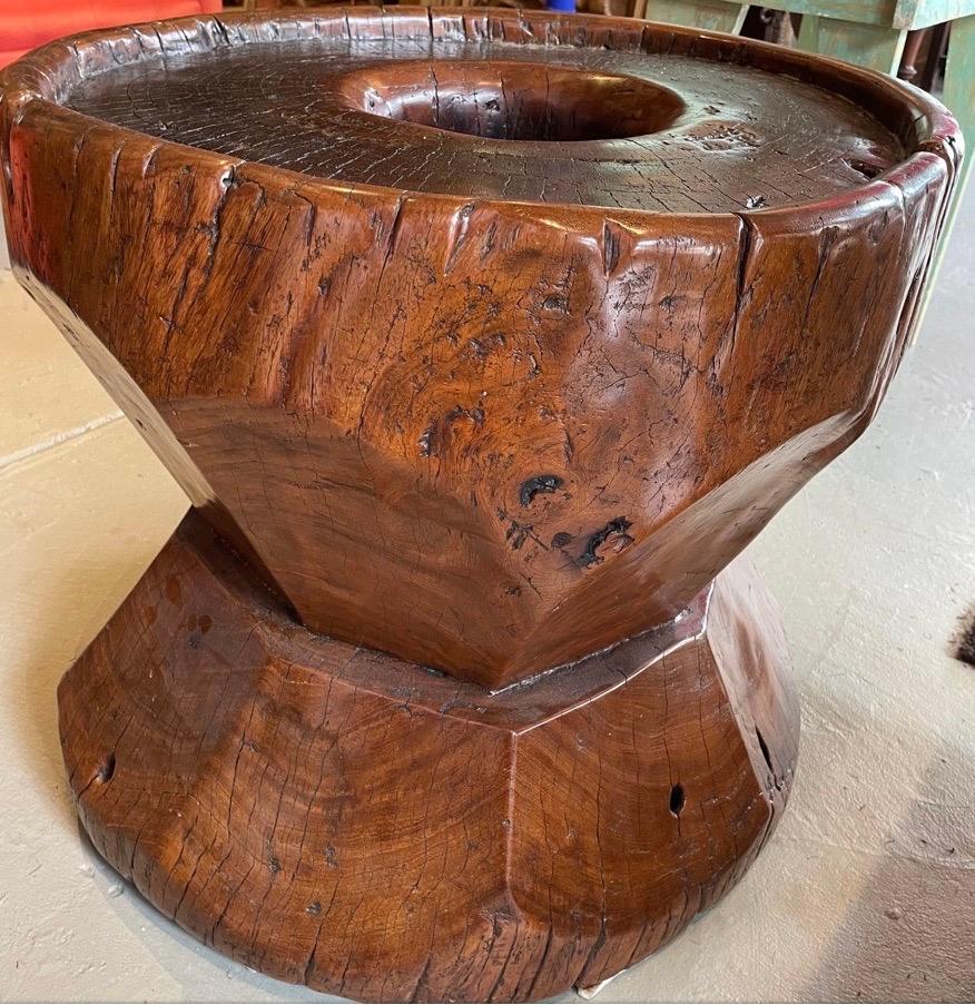 Vintage Wabi Sabi Teak Carved Table For Sale 1