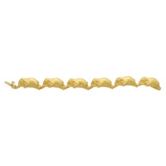 Vintage Walking Elephant Link Bracelet Set in 18k Yellow Gold