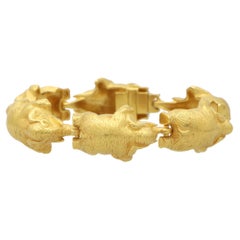 Vintage Walking Elephant Link Bracelet Set in 18k Yellow Gold