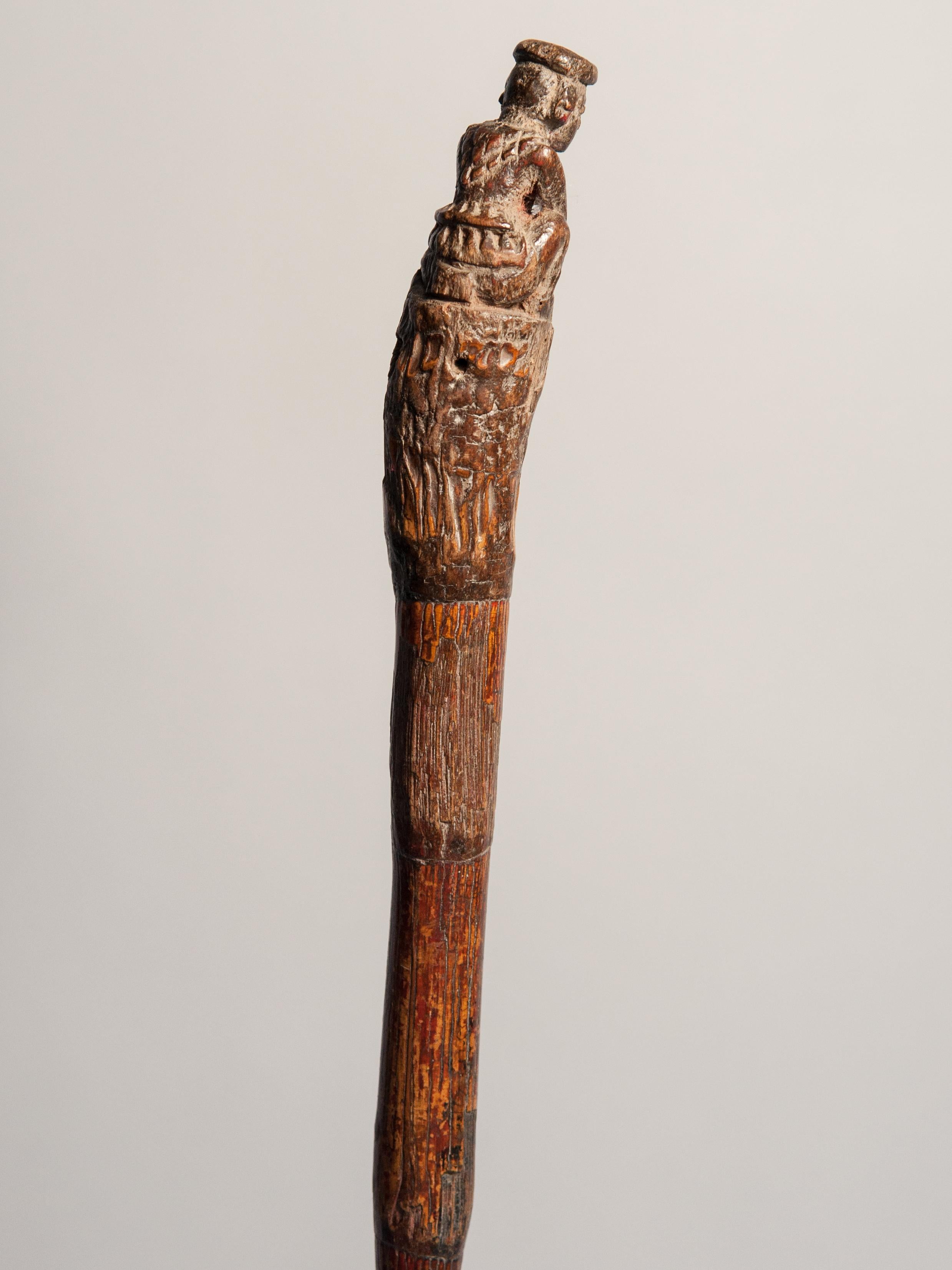 Vintage Walking Stick with Carved Figure, from Burma, Bamboo, Early 20th Century 4