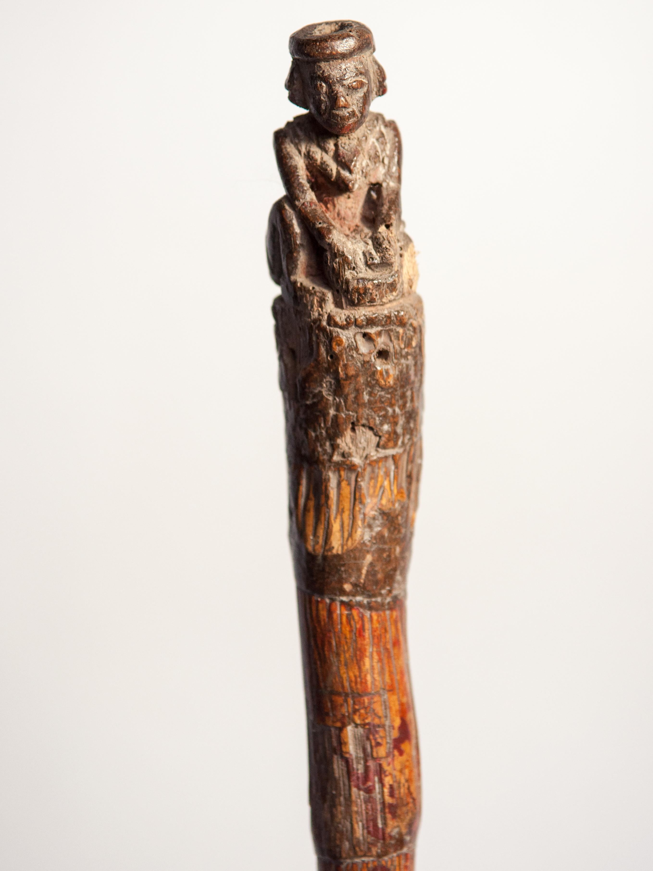 Burmese Vintage Walking Stick with Carved Figure, from Burma, Bamboo, Early 20th Century