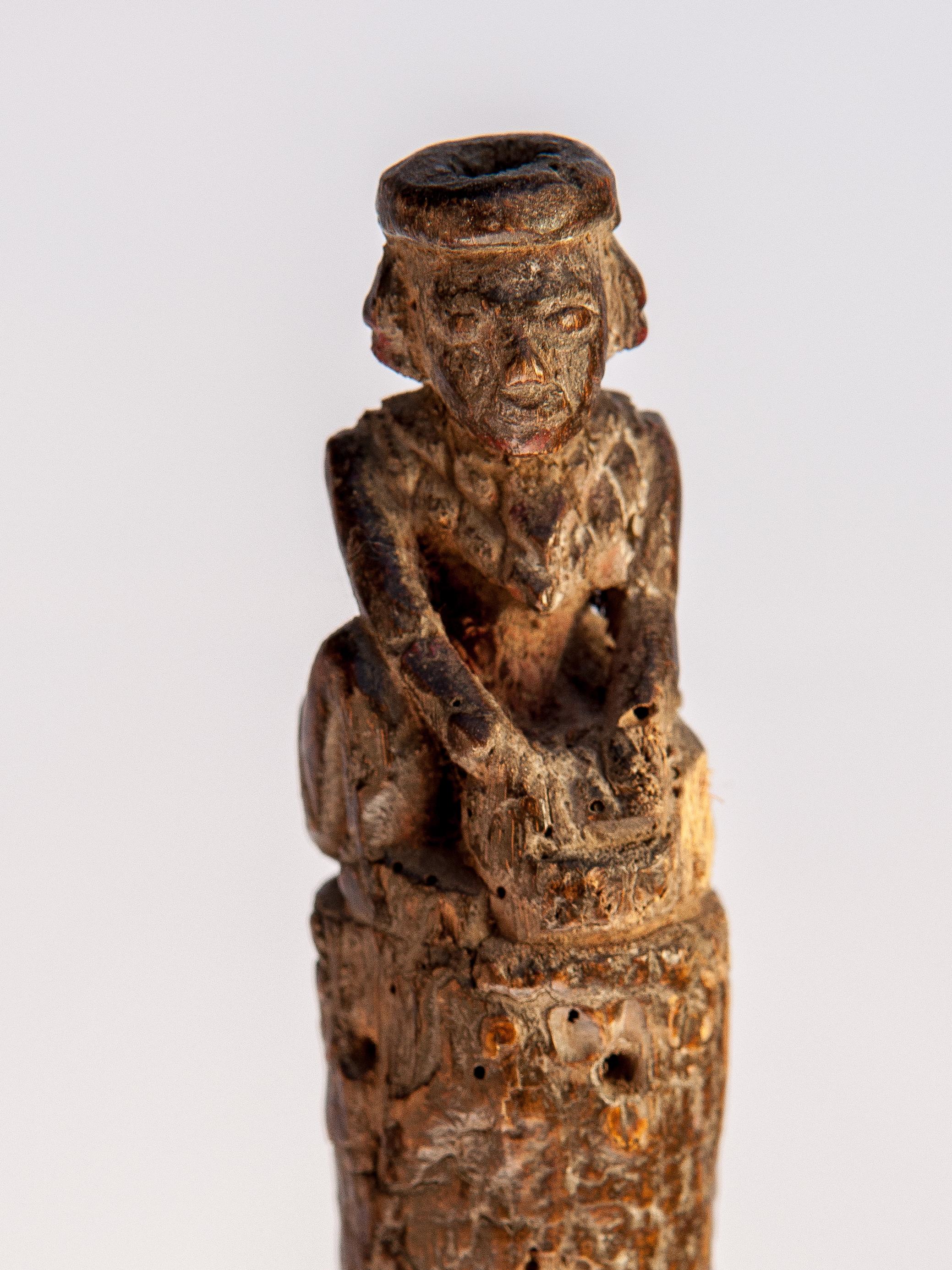 Hand-Carved Vintage Walking Stick with Carved Figure, from Burma, Bamboo, Early 20th Century