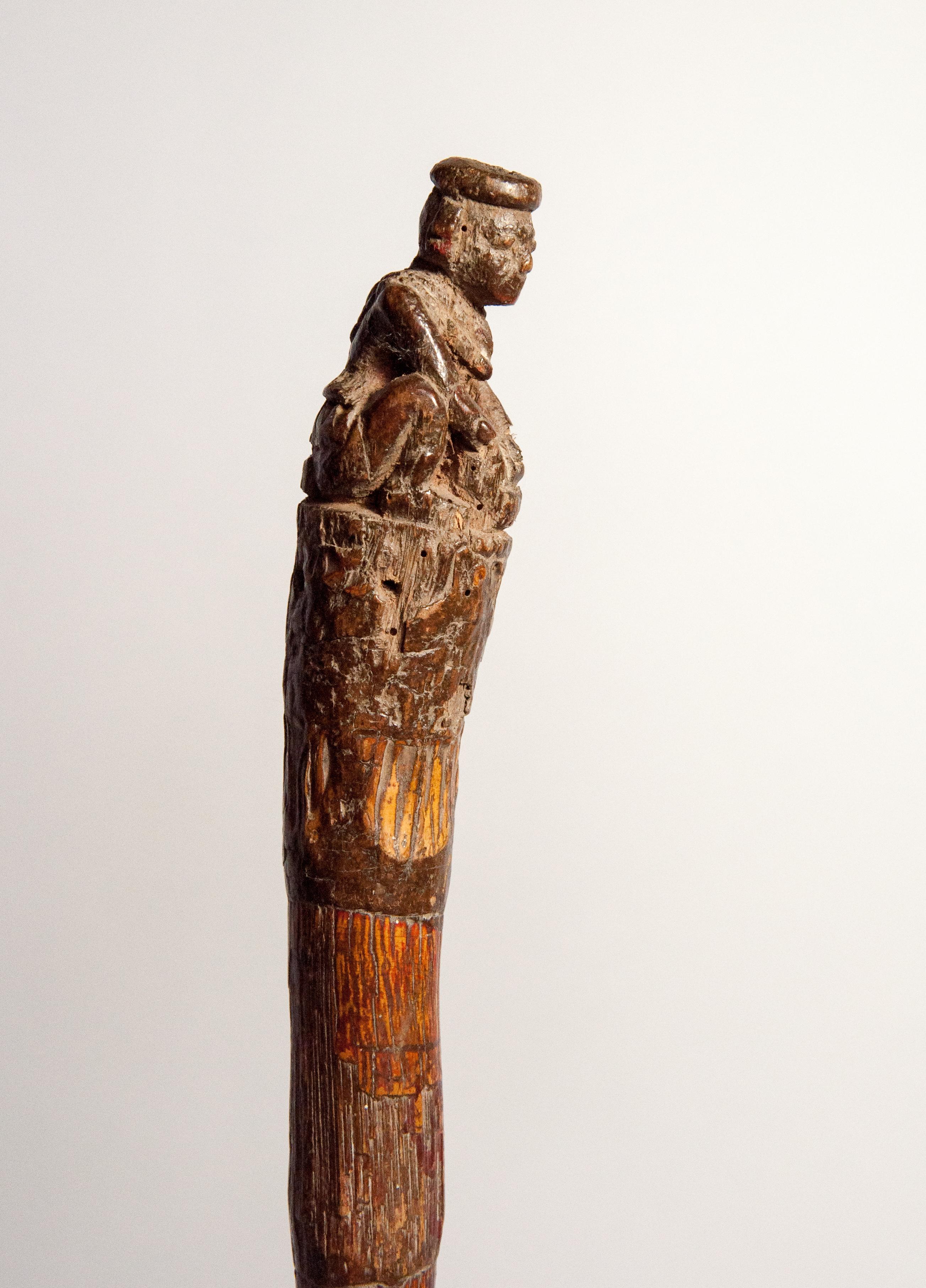 Vintage Walking Stick with Carved Figure, from Burma, Bamboo, Early 20th Century 1