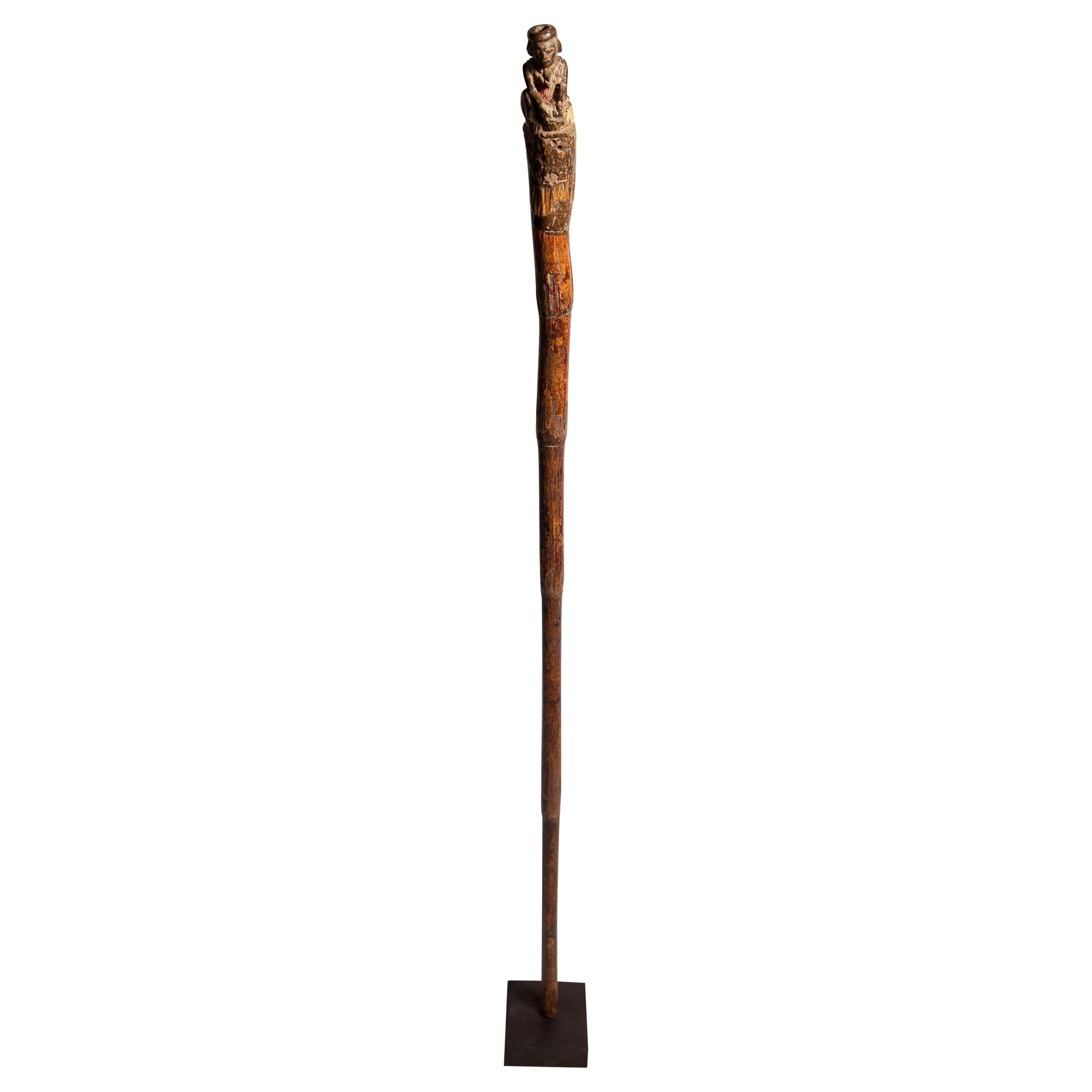 Vintage Walking Stick with Carved Figure, from Burma, Bamboo, Early 20th Century