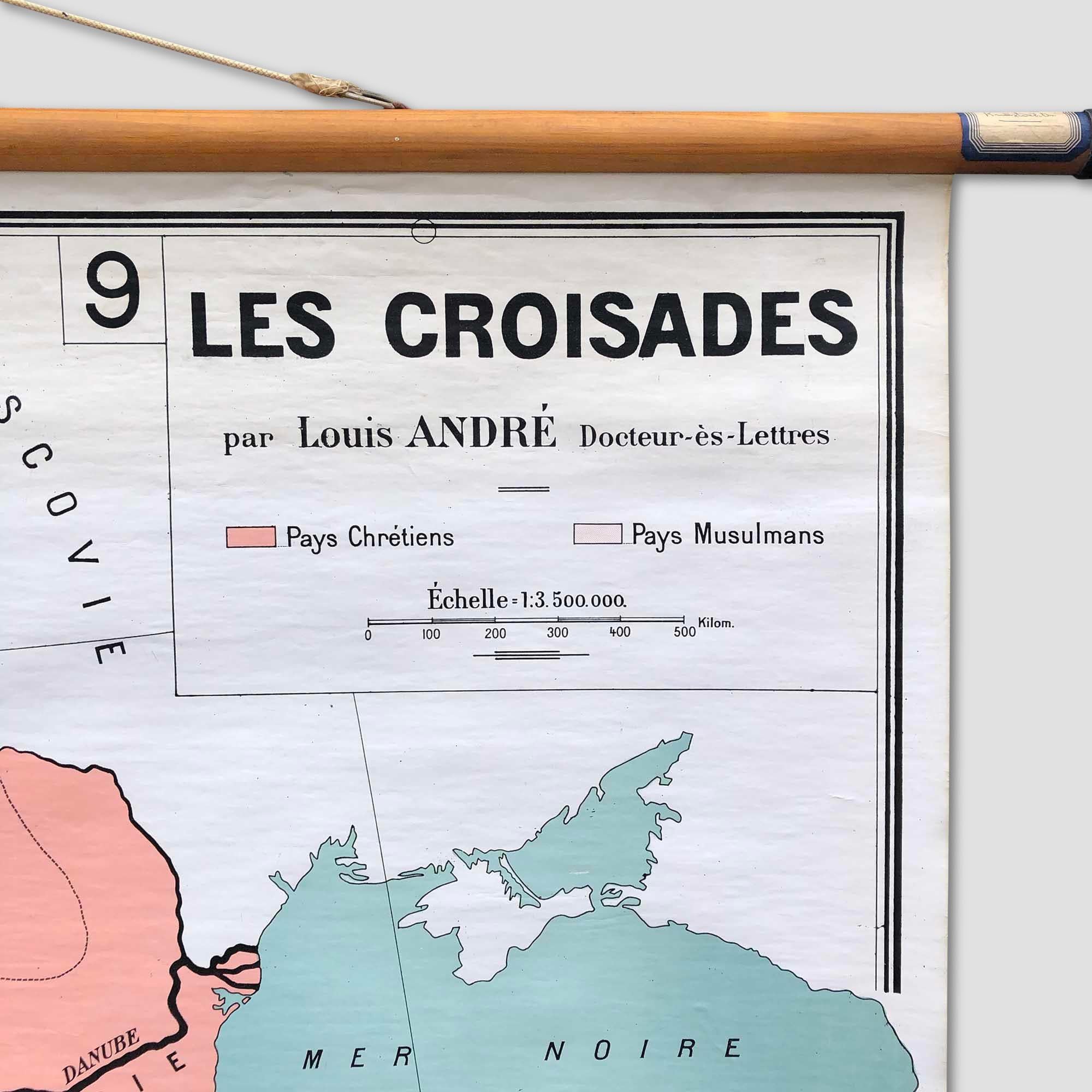 Mid-Century Modern Vintage Wall Chart 'Crusades of the Early Middle Ages' For Sale