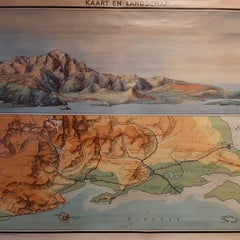 Vintage Wall Chart of a Landscape and Geographic Map, circa 1955