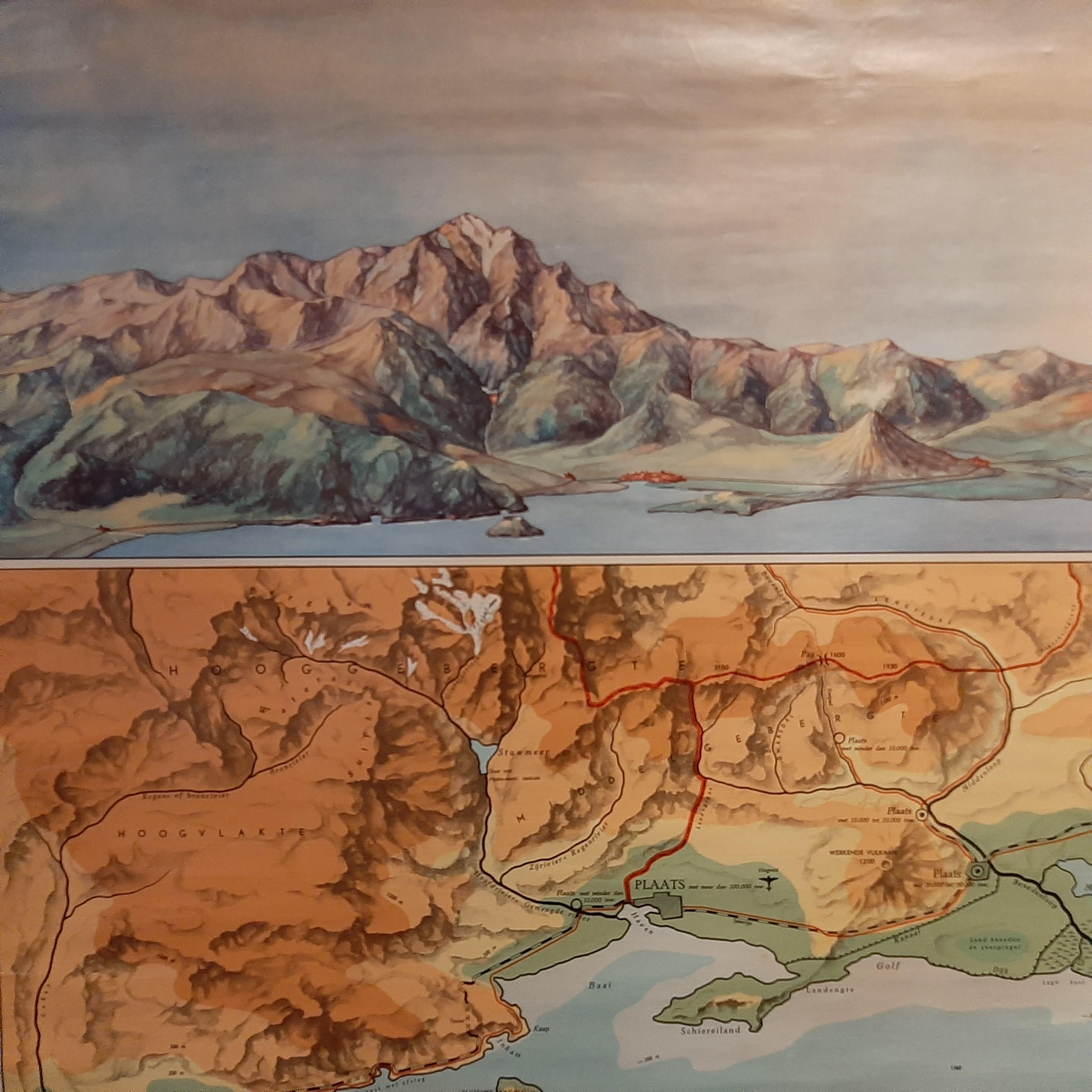 Vintage Wall Chart of a Landscape and Geographic Map, circa 1955 In Good Condition For Sale In Langweer, NL
