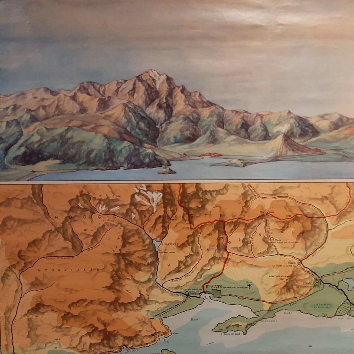 Vintage Wall Chart of a Landscape and Geographic Map, circa 1955