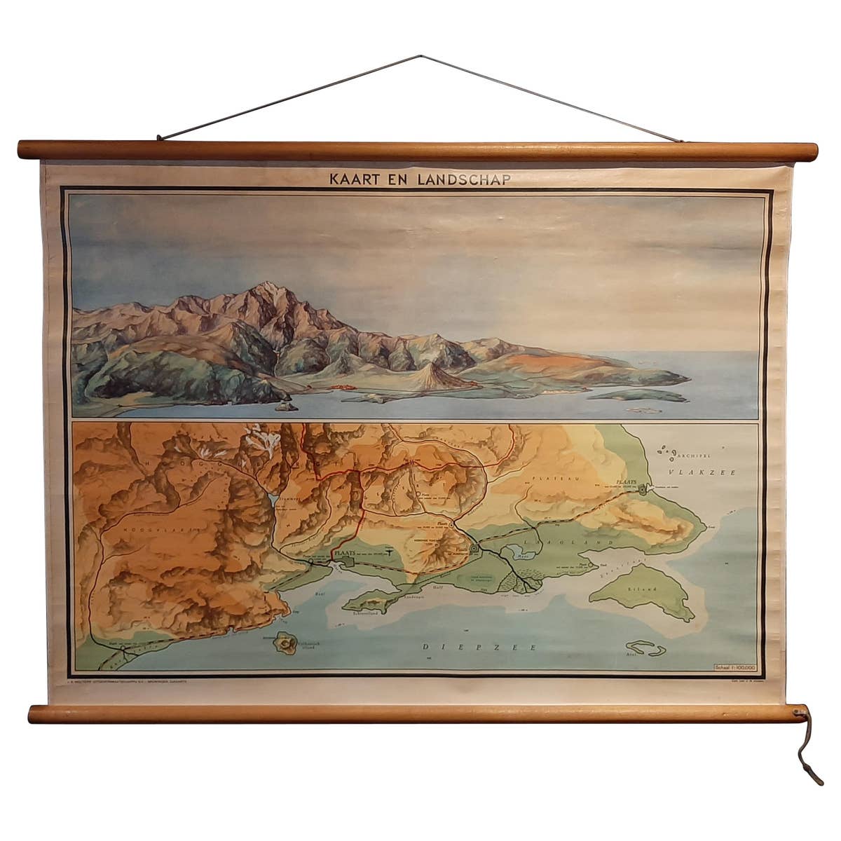 Vintage Wall Chart of a Landscape and Geographic Map, circa 1955