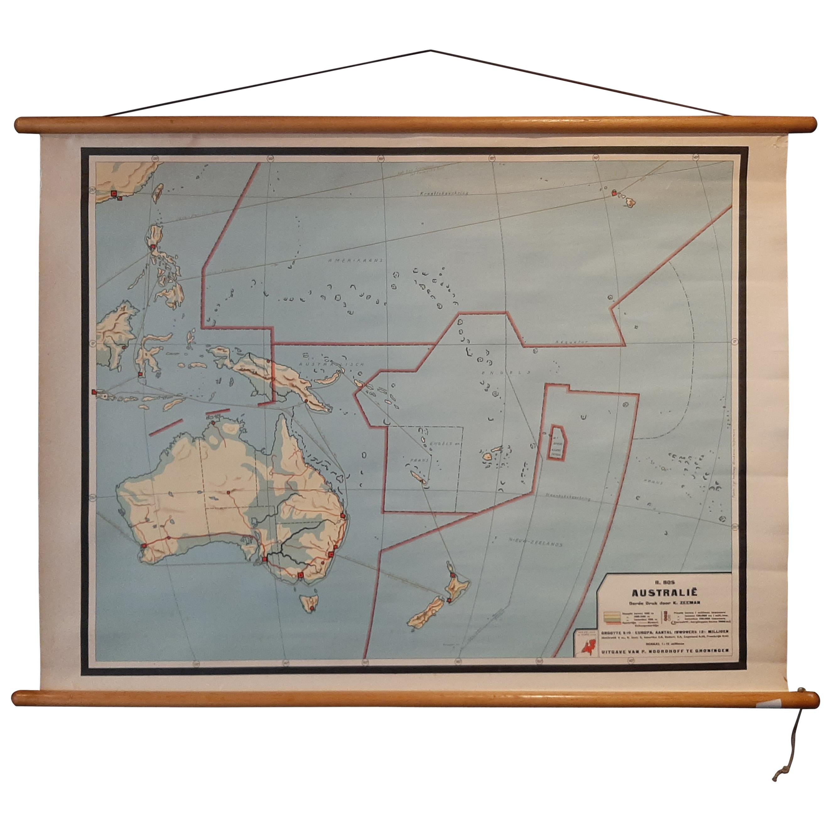 Vintage Wall Chart of Australia, 1949