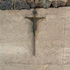 Vintage Wall Crucifix Inri Cross in Patinated Bronze Made Germany