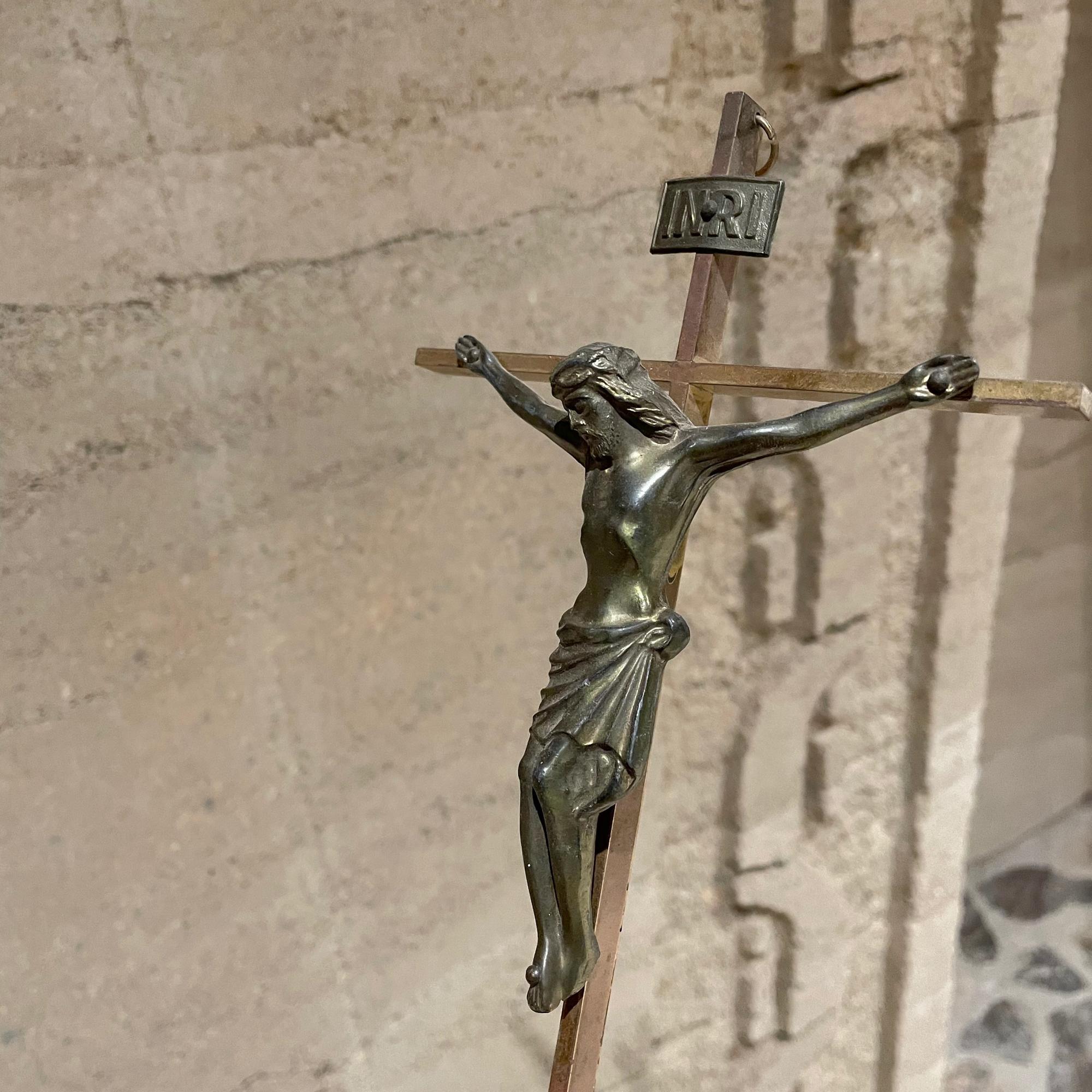 Vintage Wall Crucifix Inri Cross in Patinated Bronze Made Germany In Good Condition In Chula Vista, CA