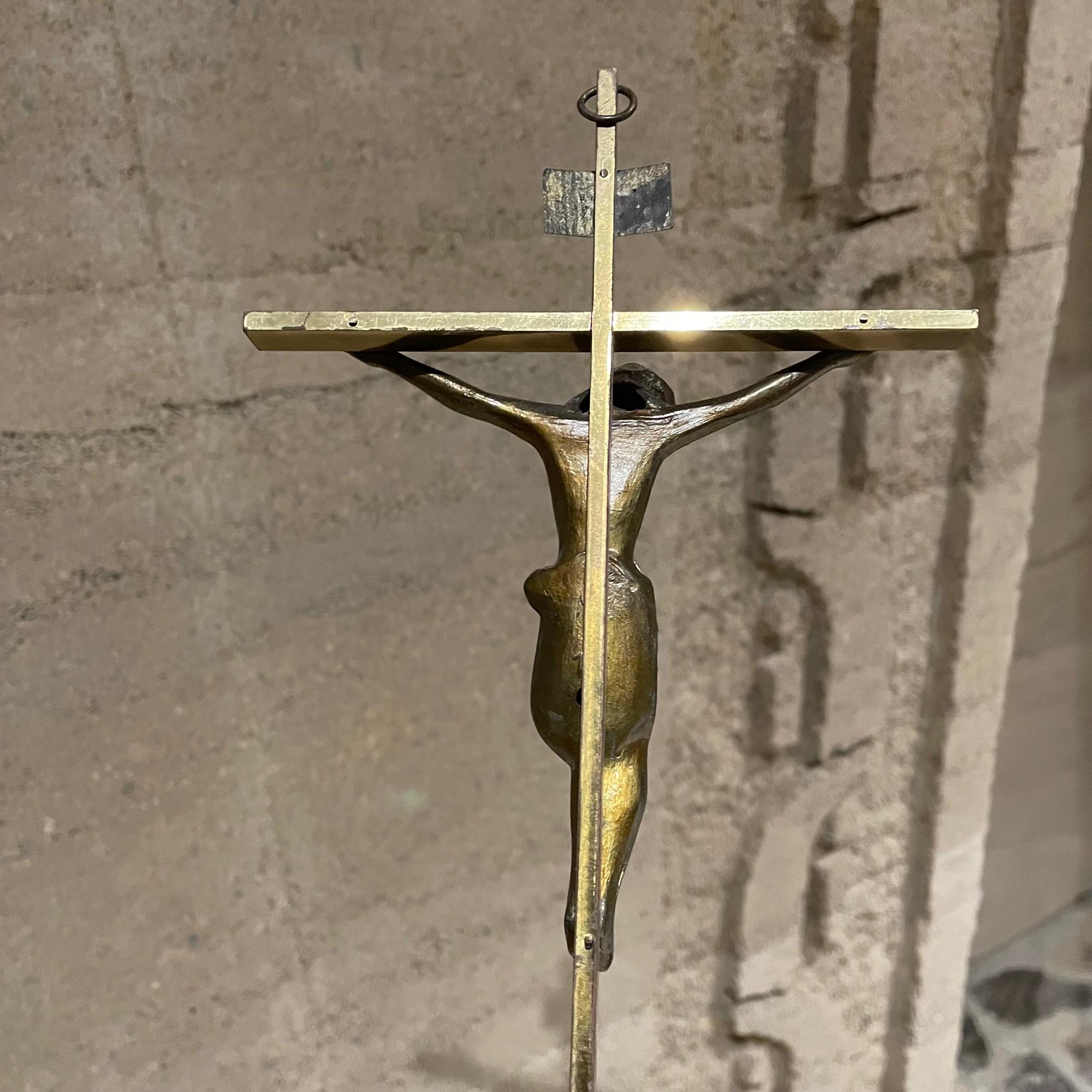 Mid-20th Century Vintage Wall Crucifix Inri Cross in Patinated Bronze Made Germany