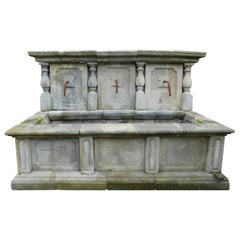 Vintage Wall Fountain in Lecce Stone, Large Basin and 3 Jets, 1970s, Italy
