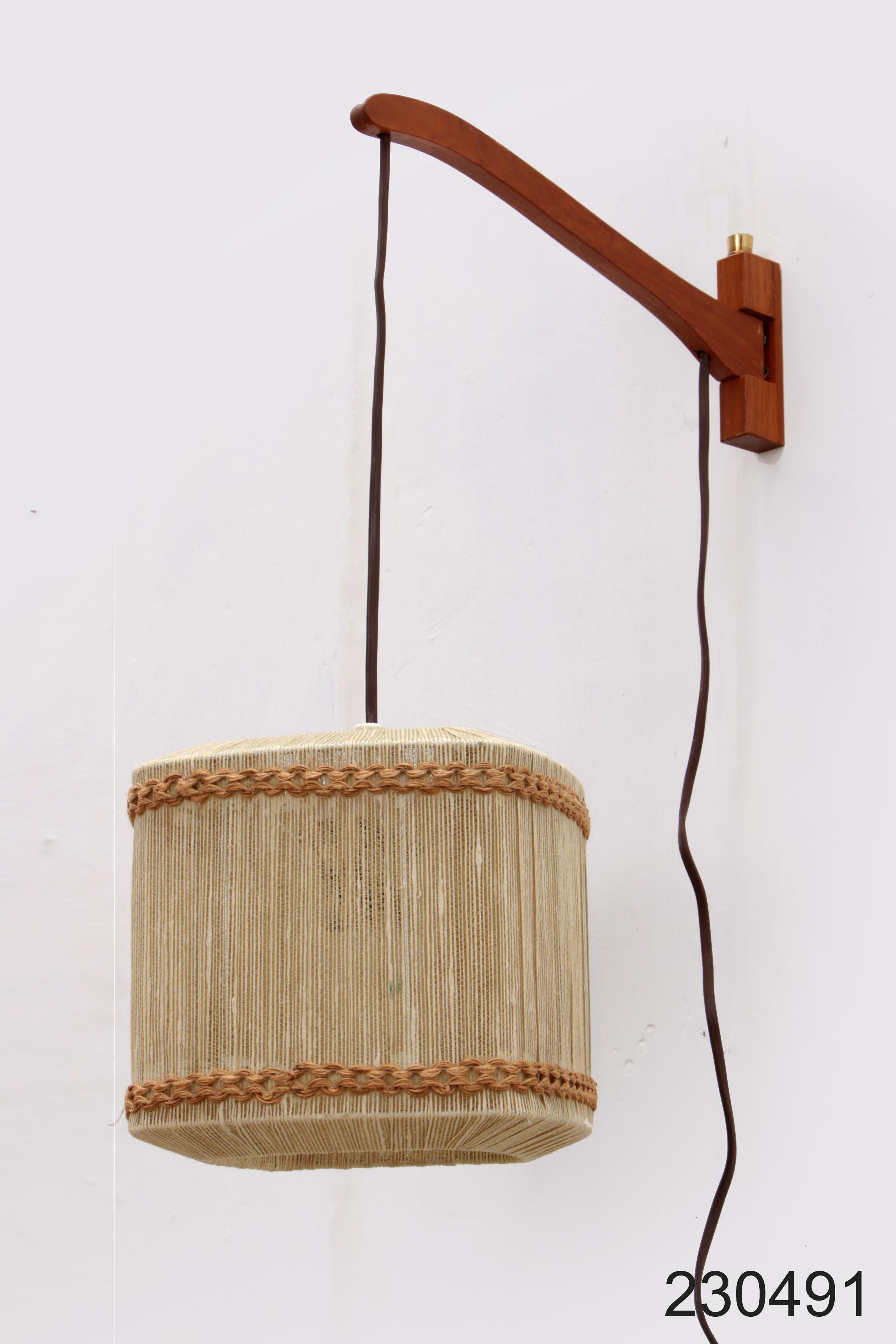 Vintage Wall hanging lamp made of rope and teak, 1960s Sweden. 7