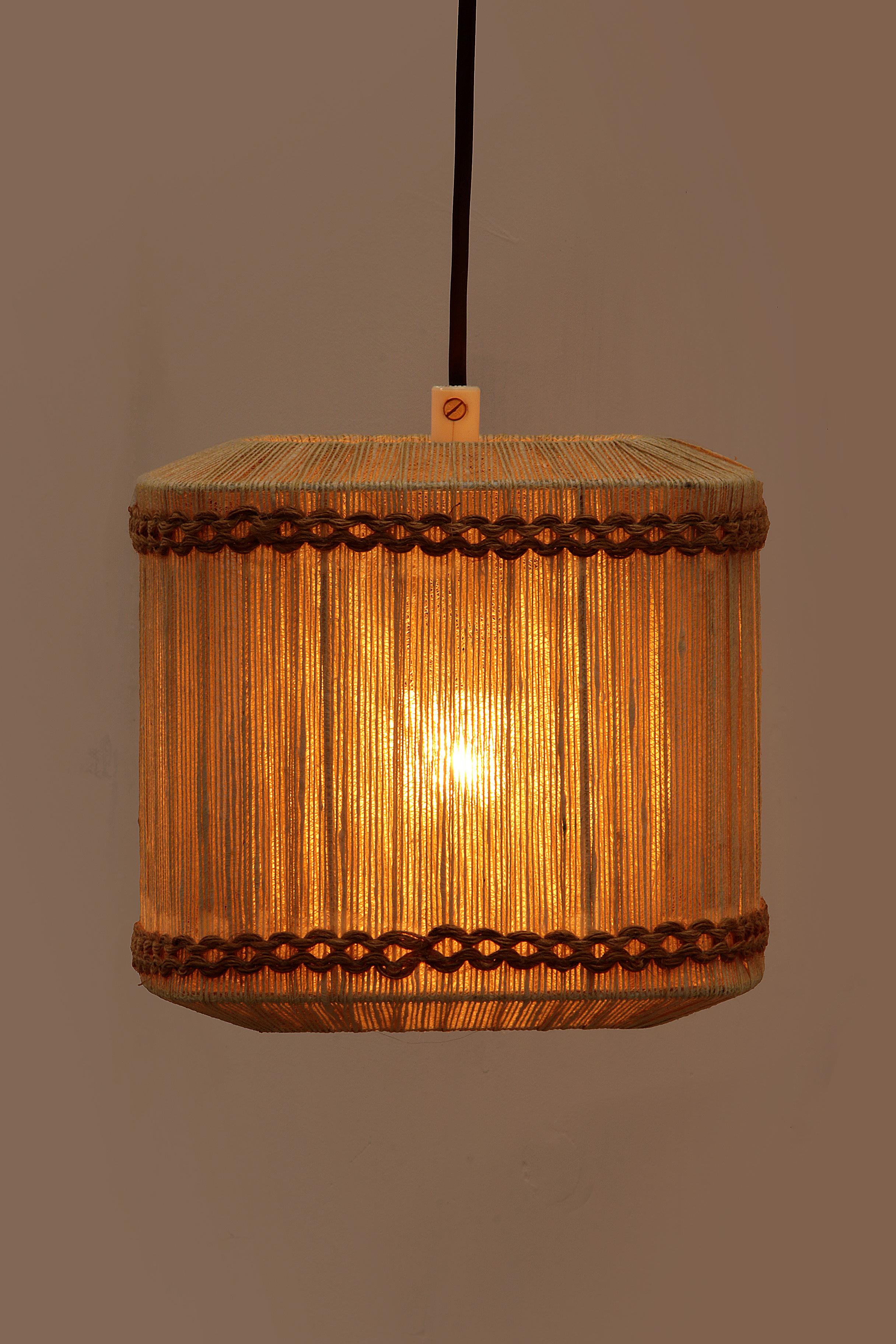 Swedish Vintage Wall hanging lamp made of rope and teak, 1960s Sweden.